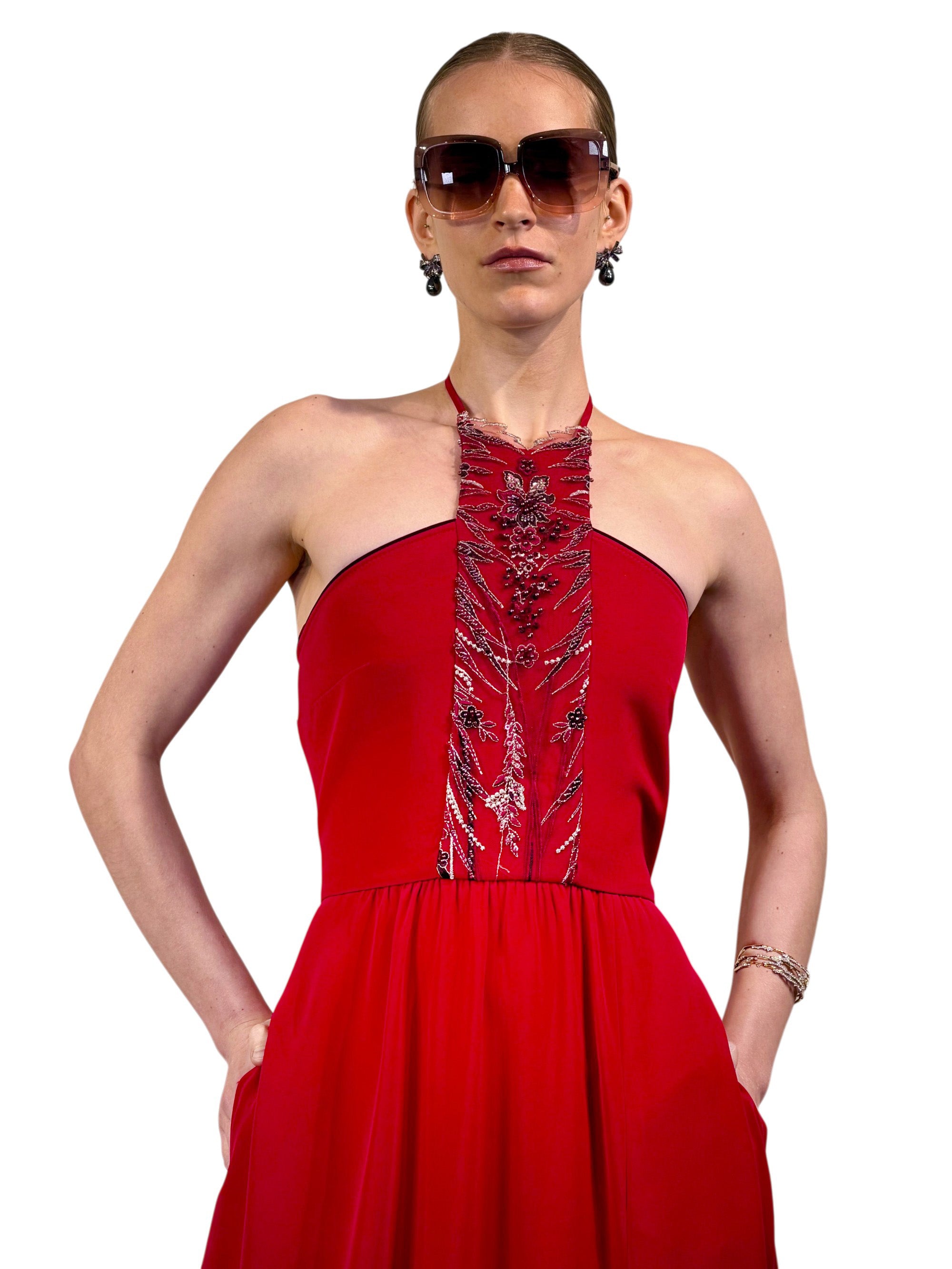 Embroidered Tulle Halter Dress