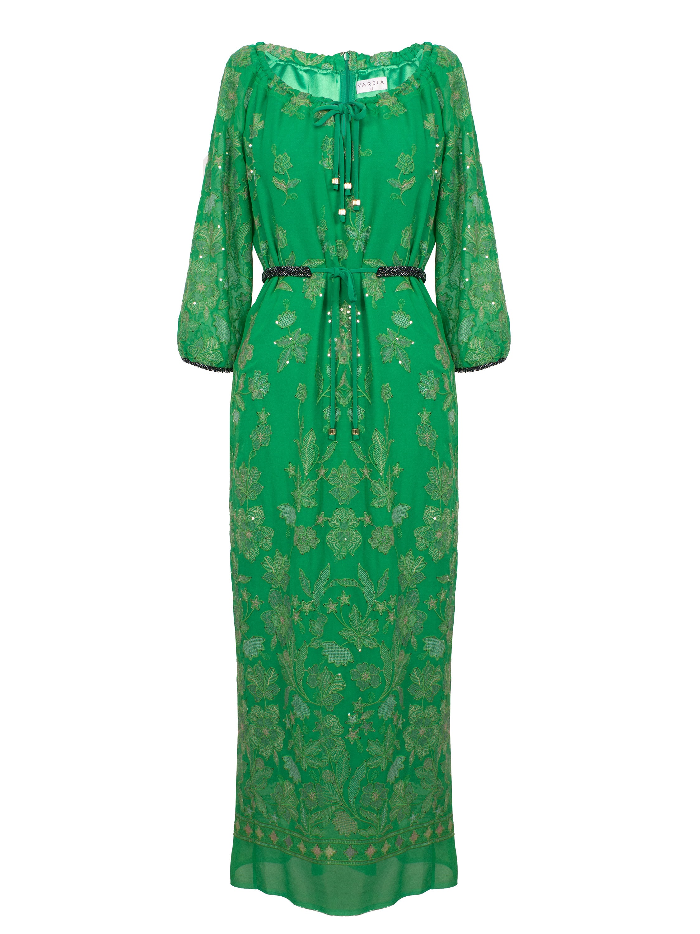 EMBROIDERED CHIFFLE TUNIC MIDI DRESS