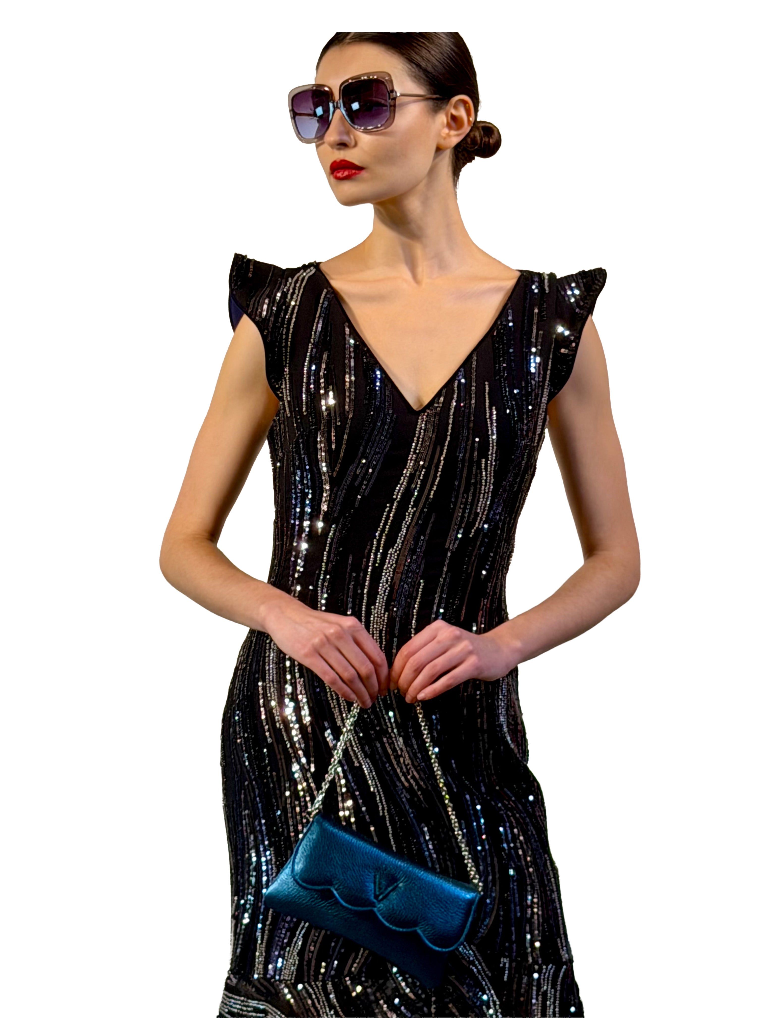 CRYSTAL EMBROIDERED MIDI DRESS