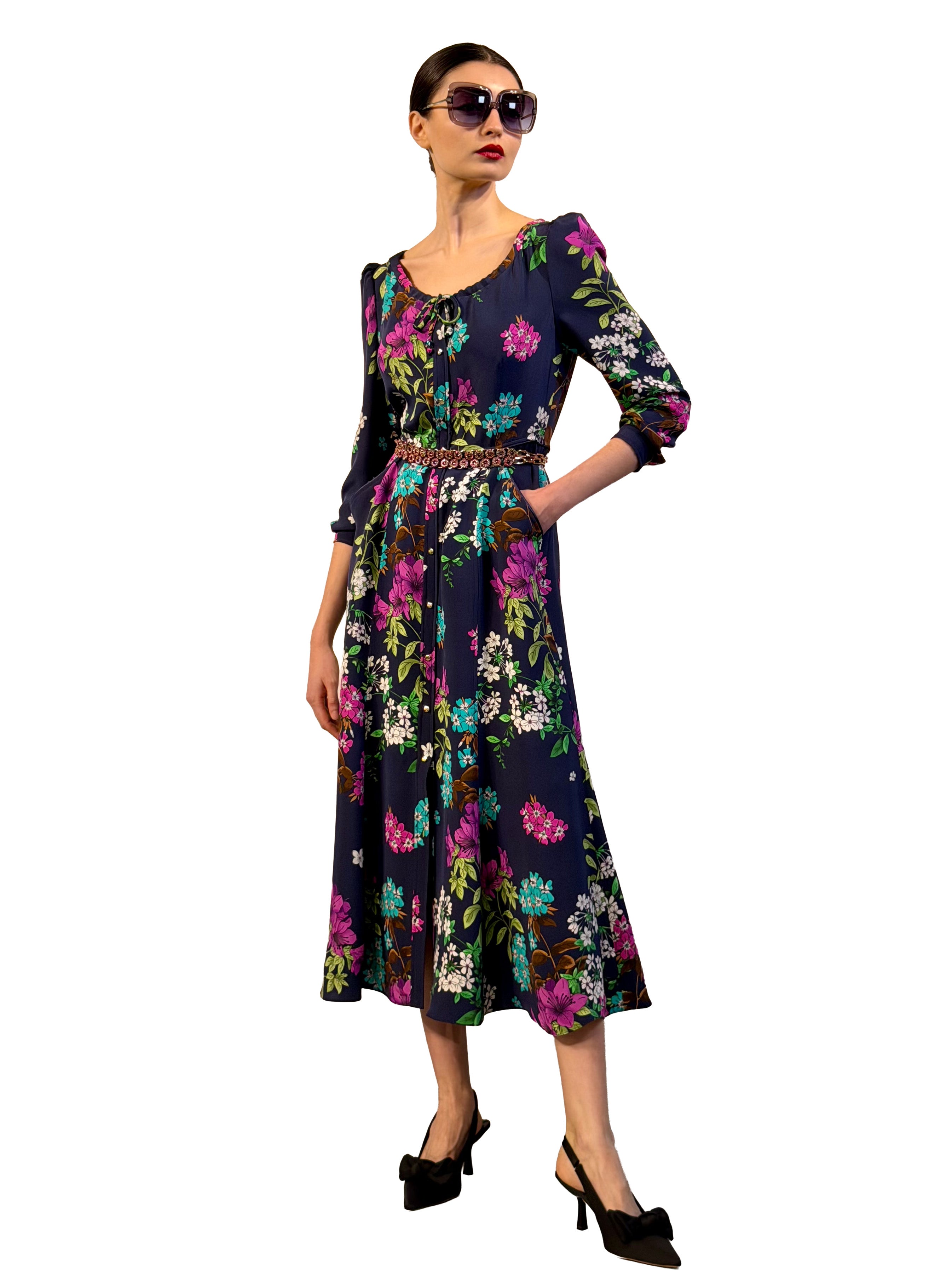 PRINTED RUFFLED SHIRT DRESS