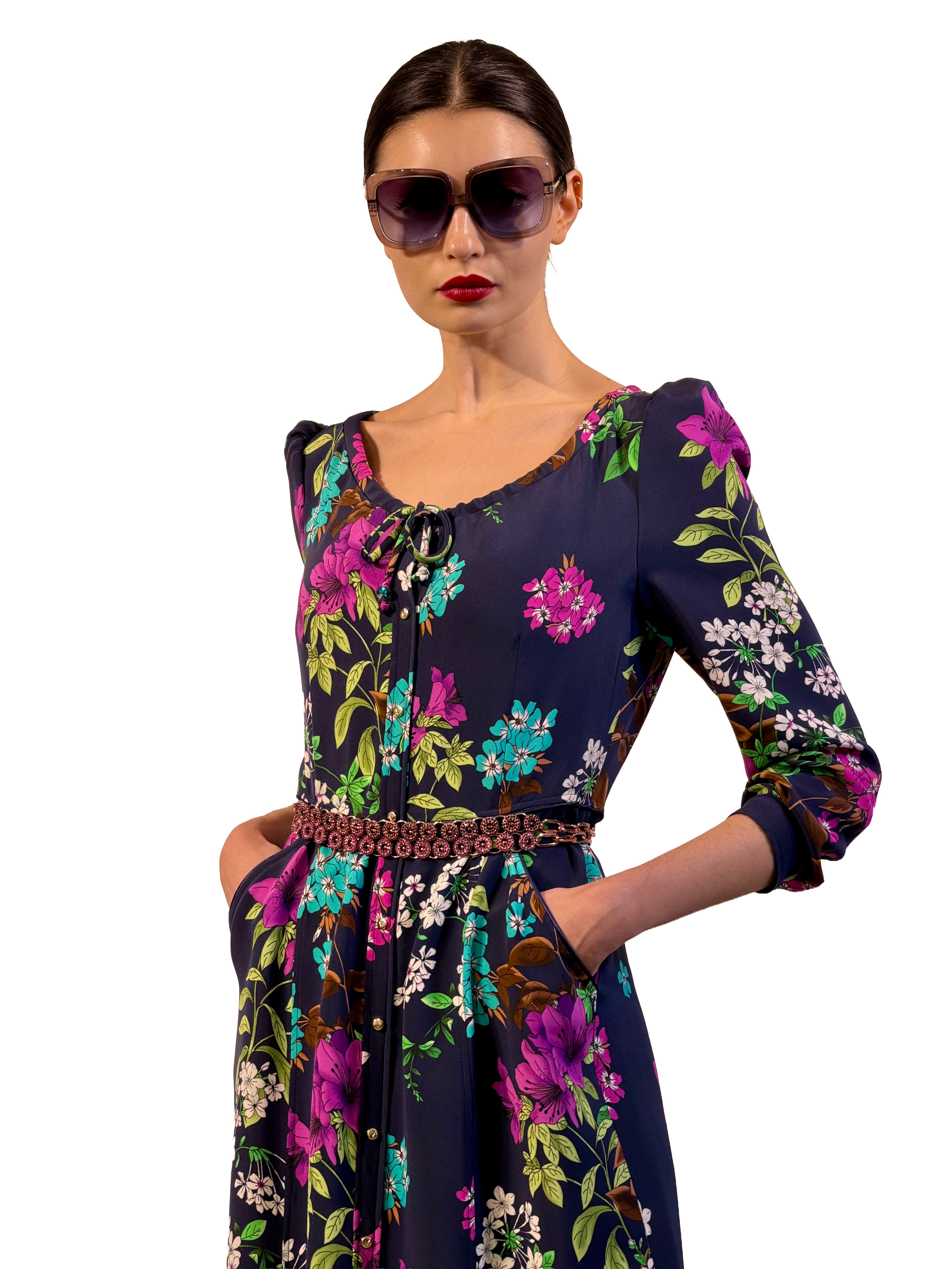 PRINTED RUFFLED SHIRT DRESS