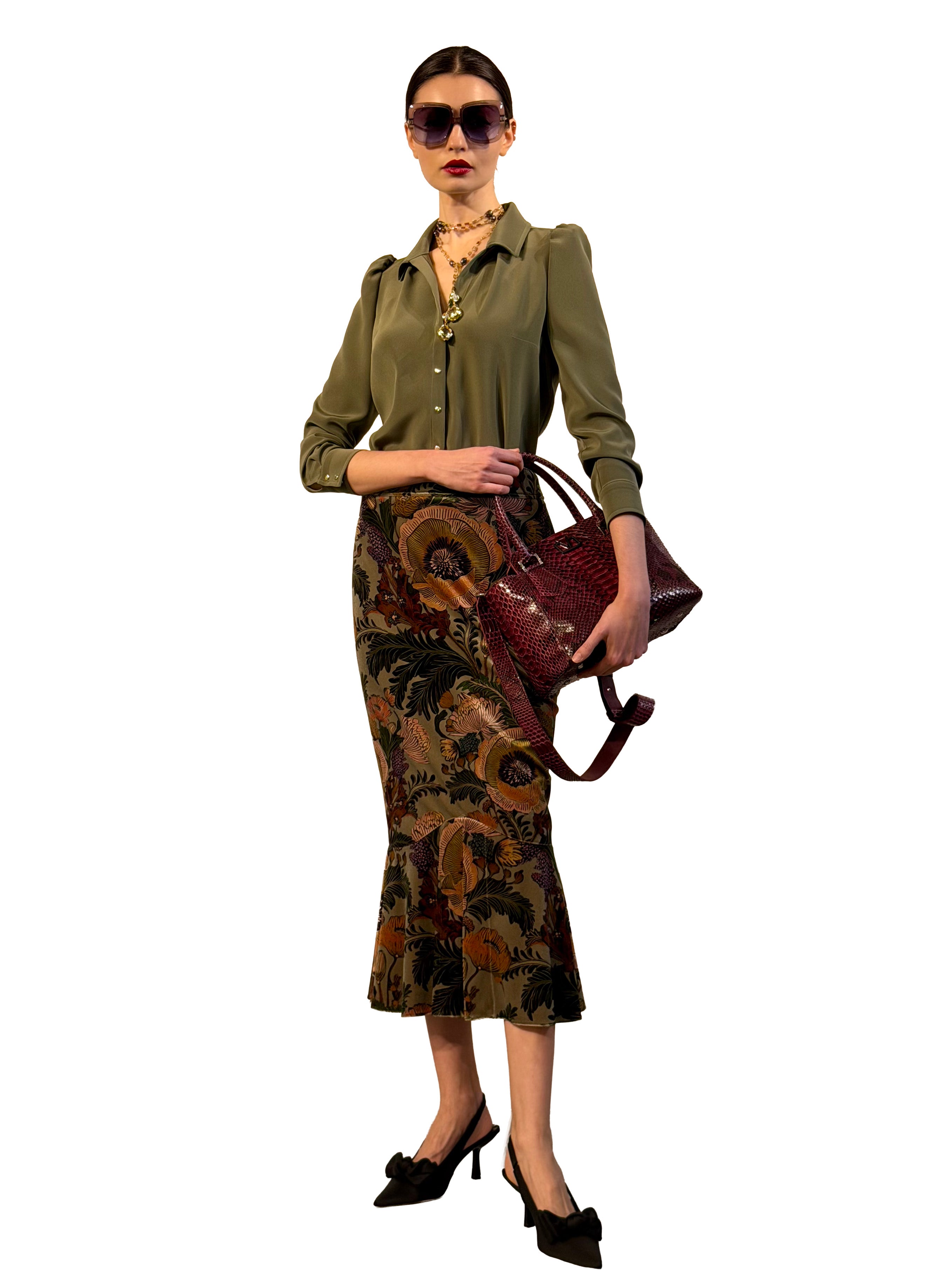 PRINTED PIRATE MIDI SKIRT