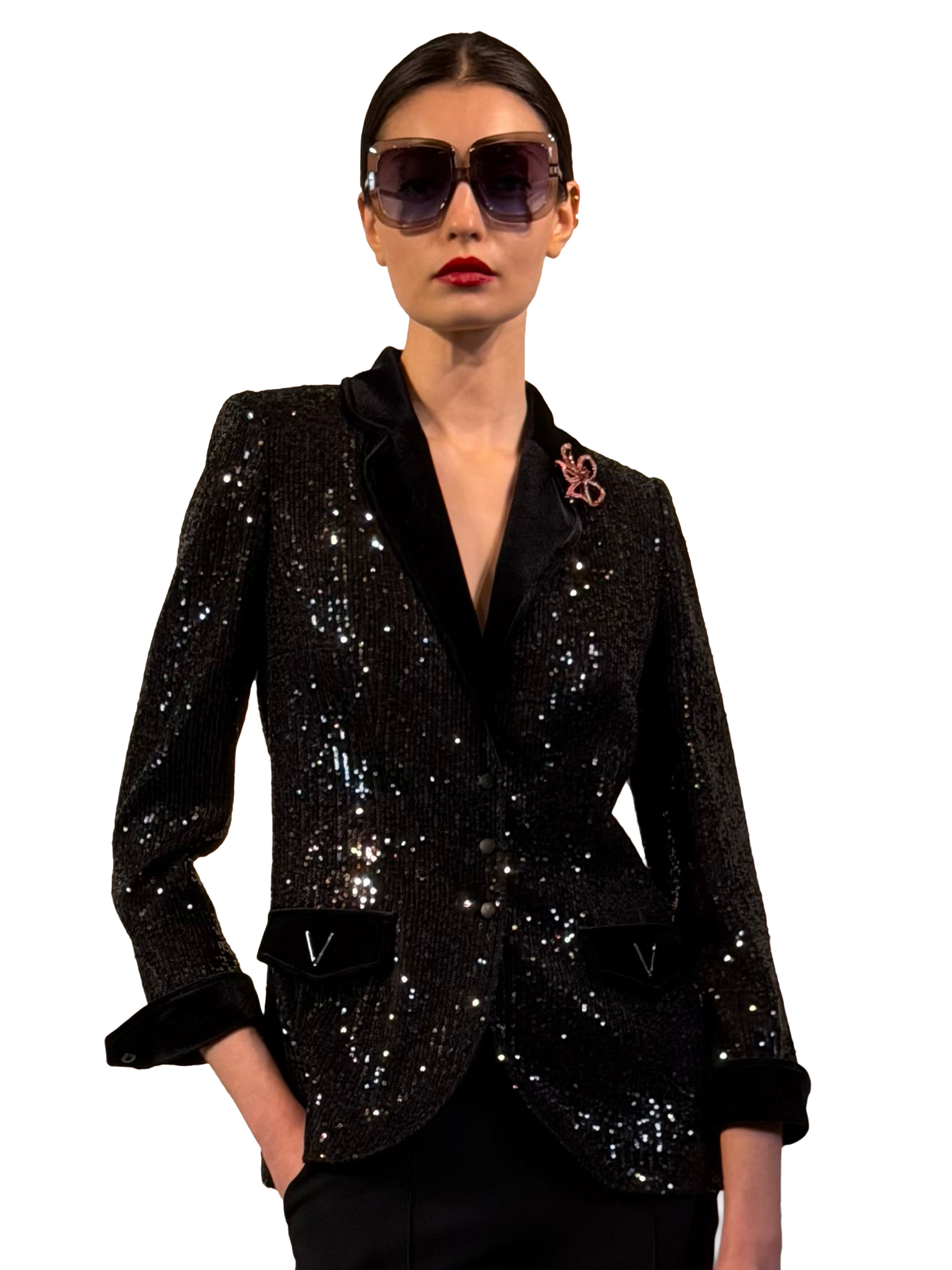 SMOKING JACKET WITH SEQUINS AND VELVET