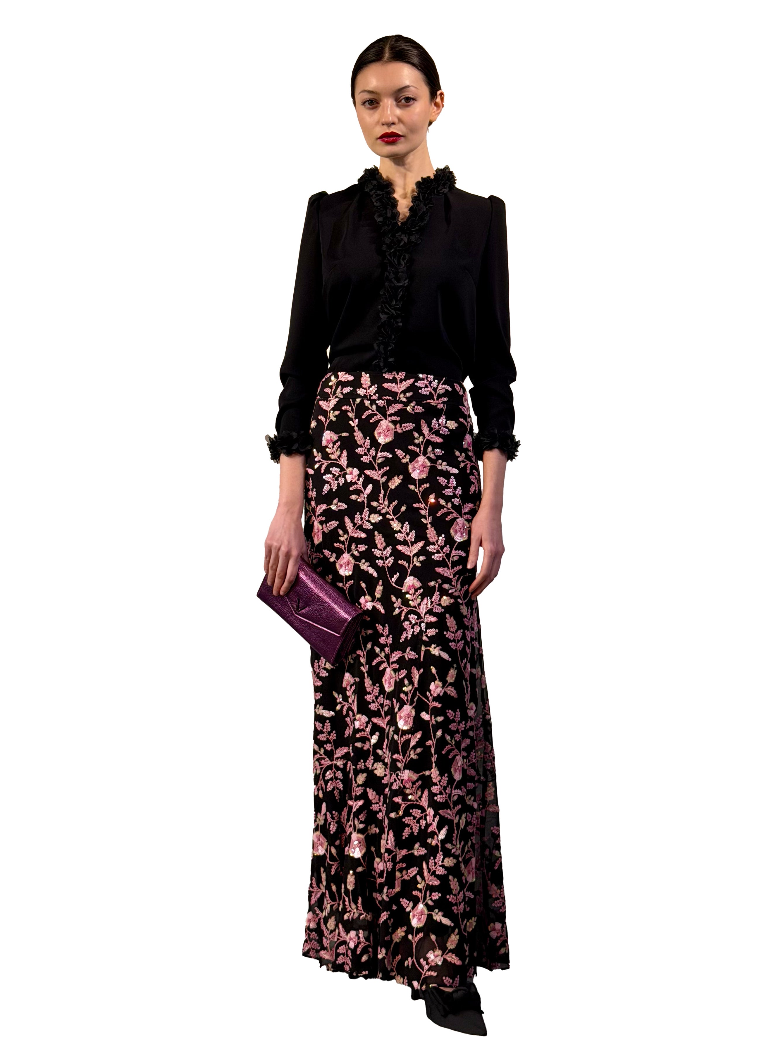 ARIA LONG SKIRT EMBROIDERED GAUZE