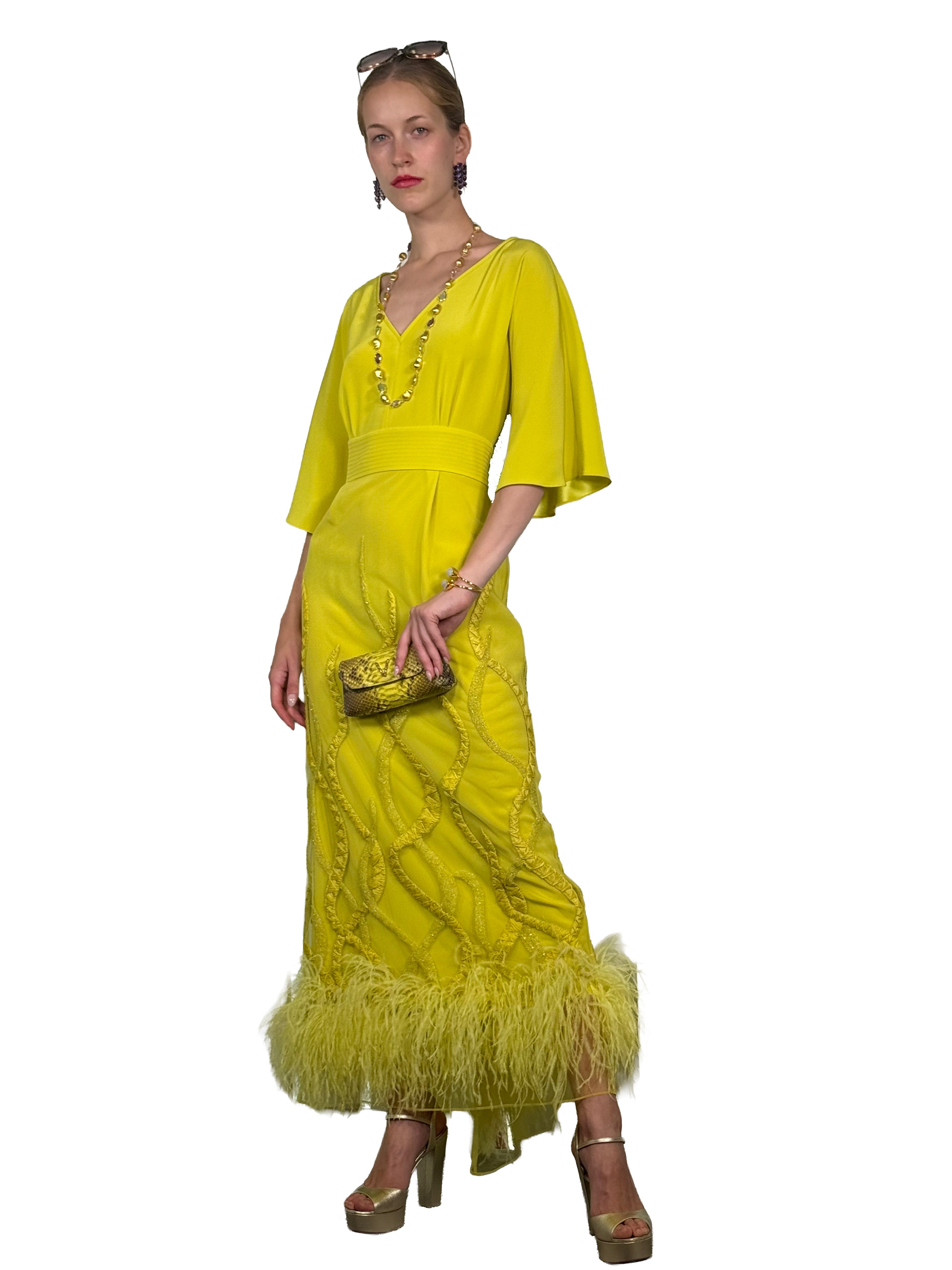 VESTIDO MIDI MARIPOSA PLUMAS