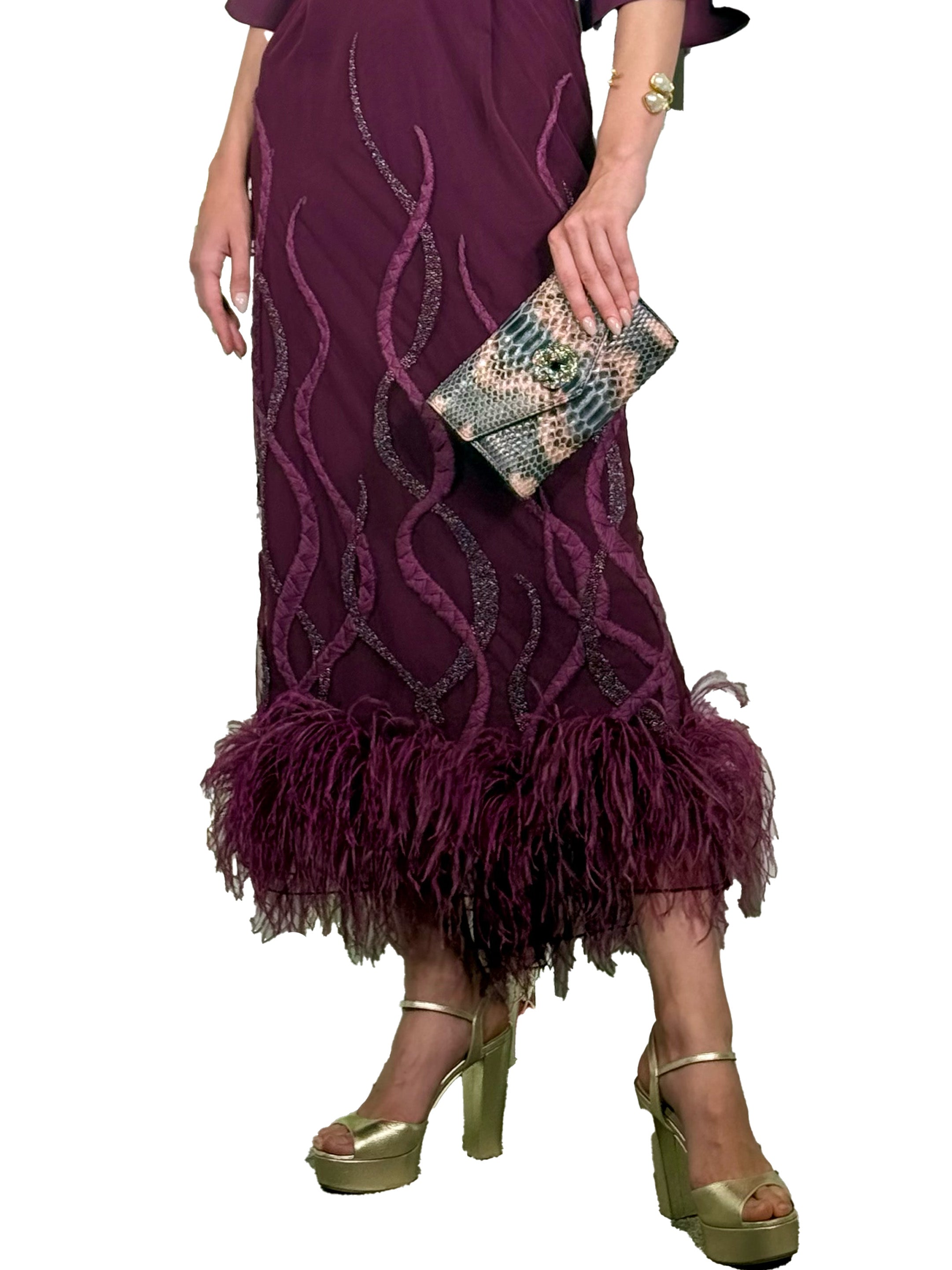 VESTIDO MIDI MARIPOSA PLUMAS