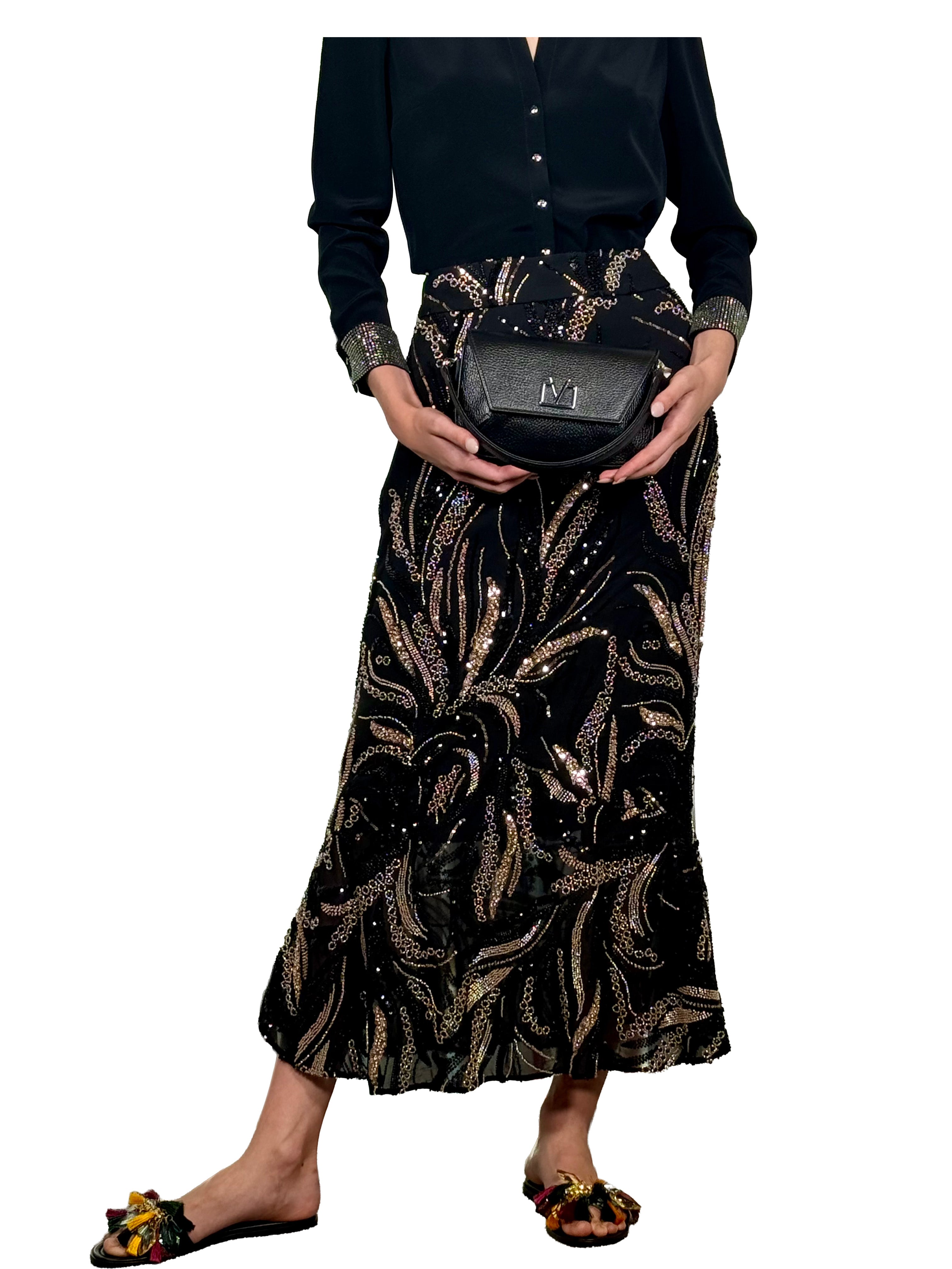 CRYSTAL EMBROIDERED MIDI SKIRT