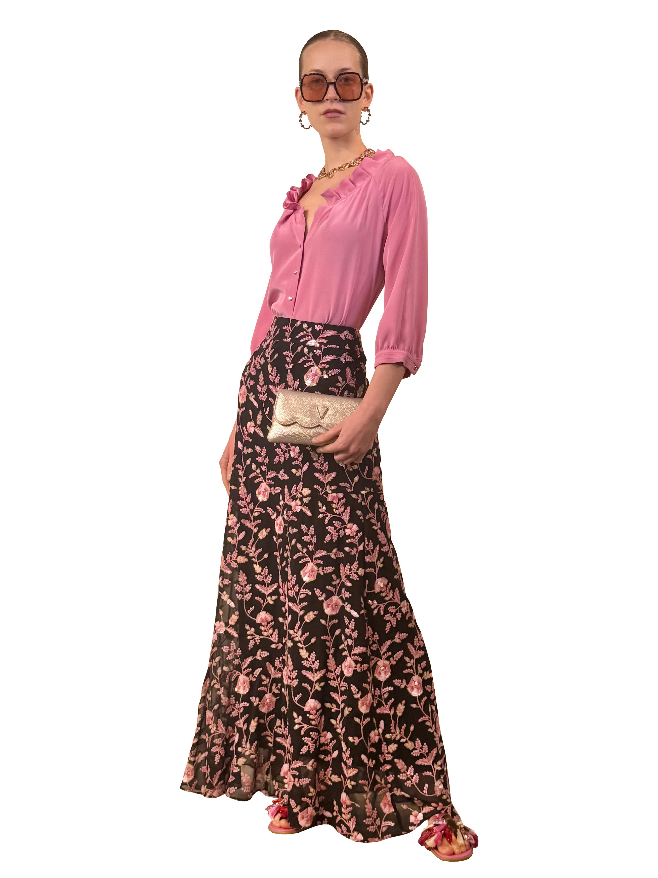 ARIA LONG SKIRT EMBROIDERED GAUZE