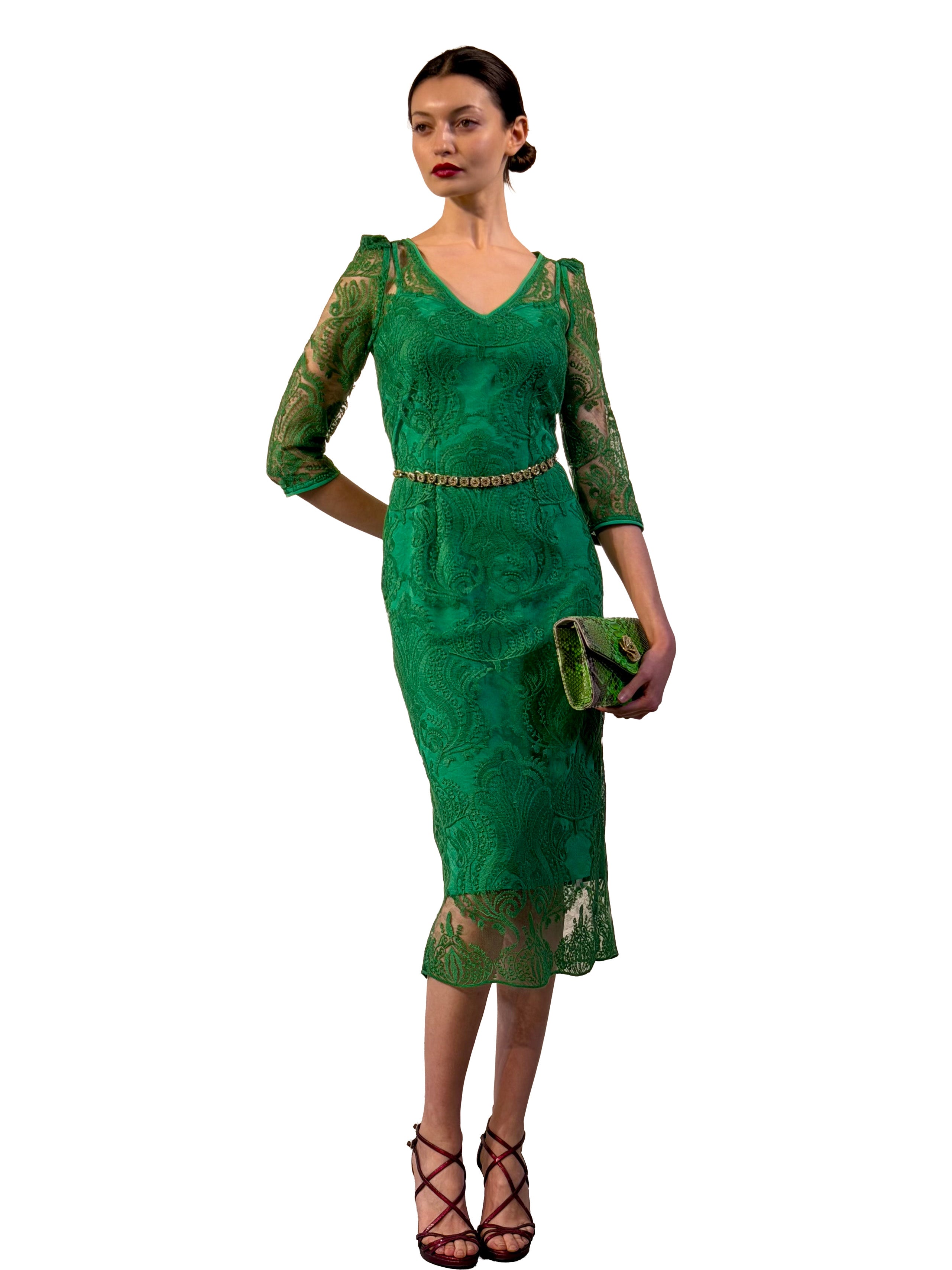 EMBROIDERED TULLE PENCIL DRESS