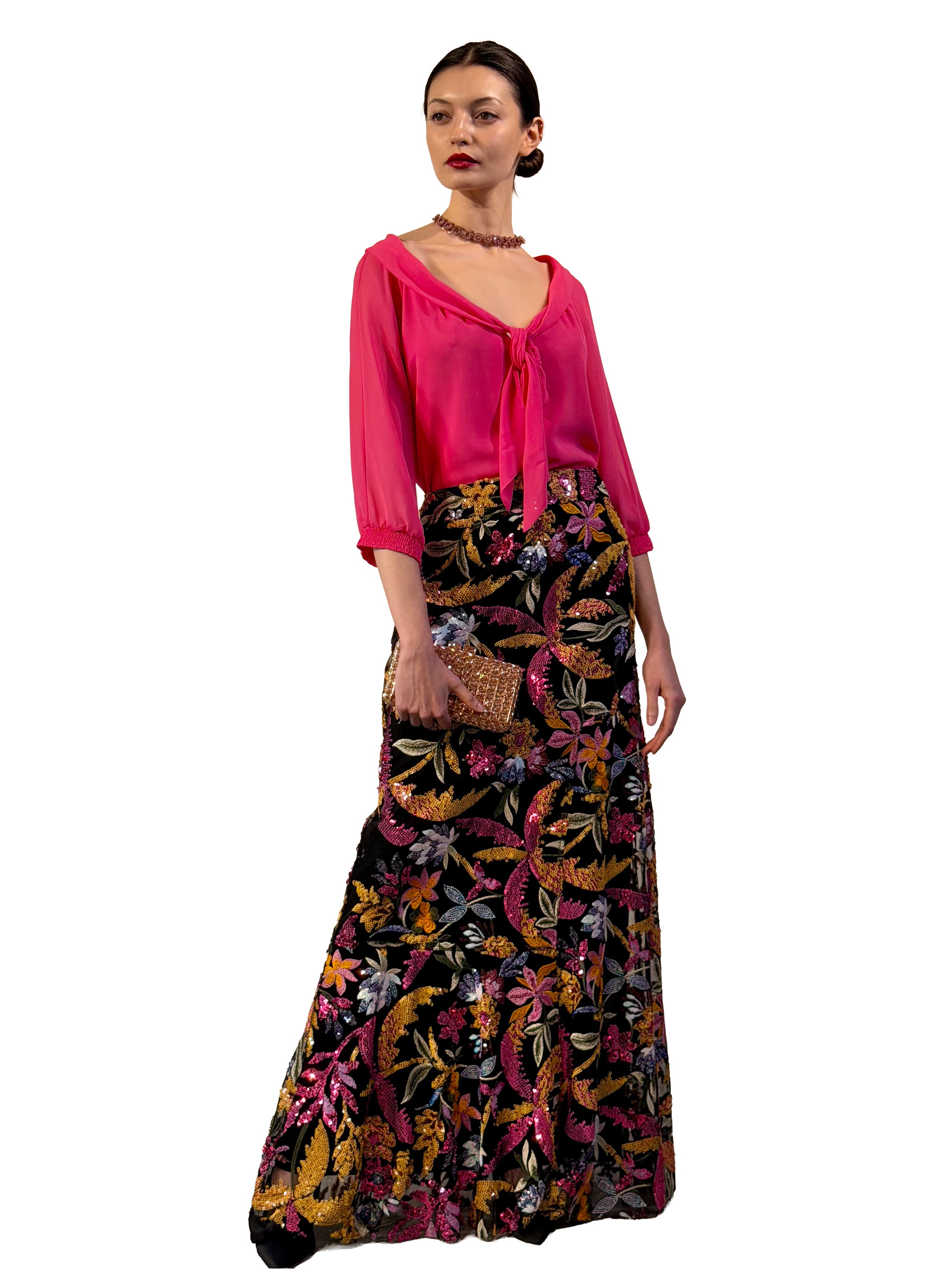 ARIA LONG SKIRT WITH EMBROIDERED TULLE