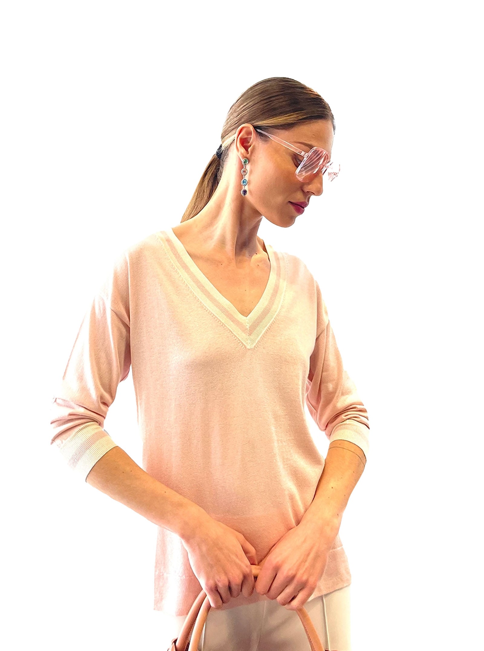 SWEATER V SILK AND CHASMERE