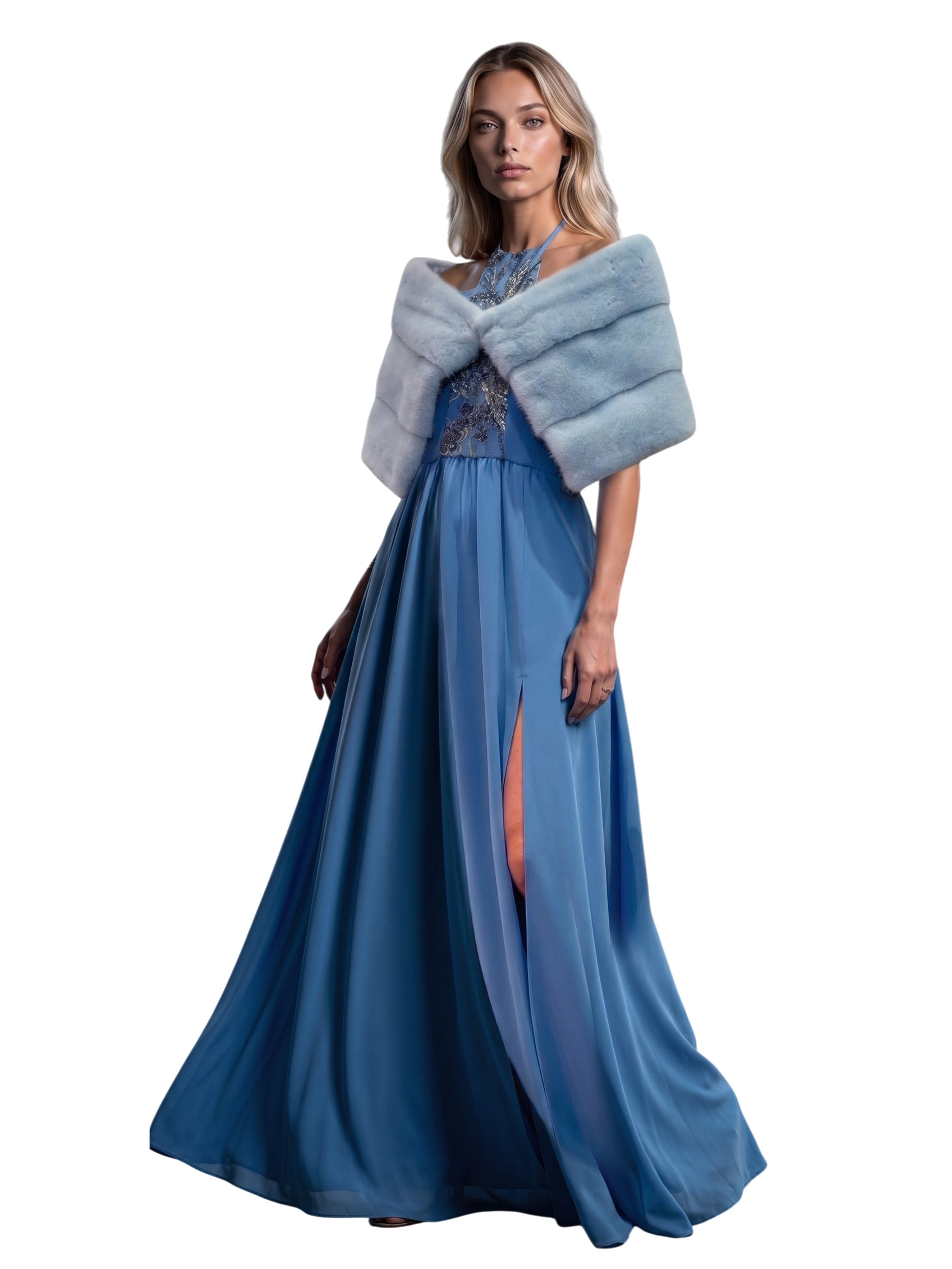 Embroidered Tulle Halter Dress