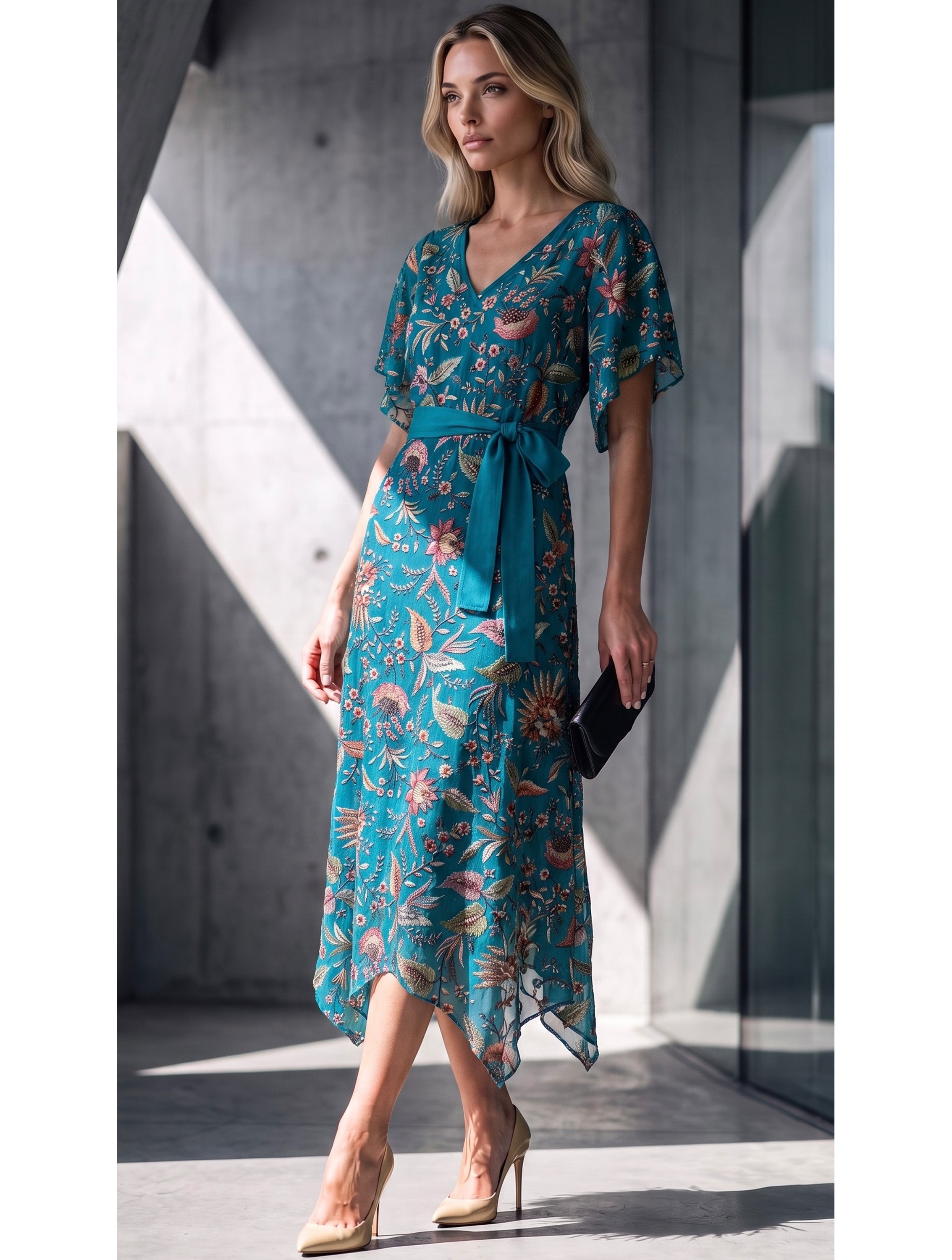 VESTIDO PICOS GASA BORDADA