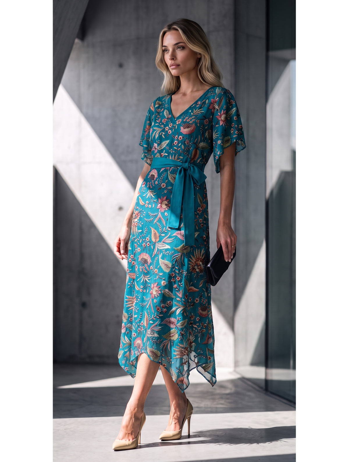 VESTIDO PICOS GASA BORDADA