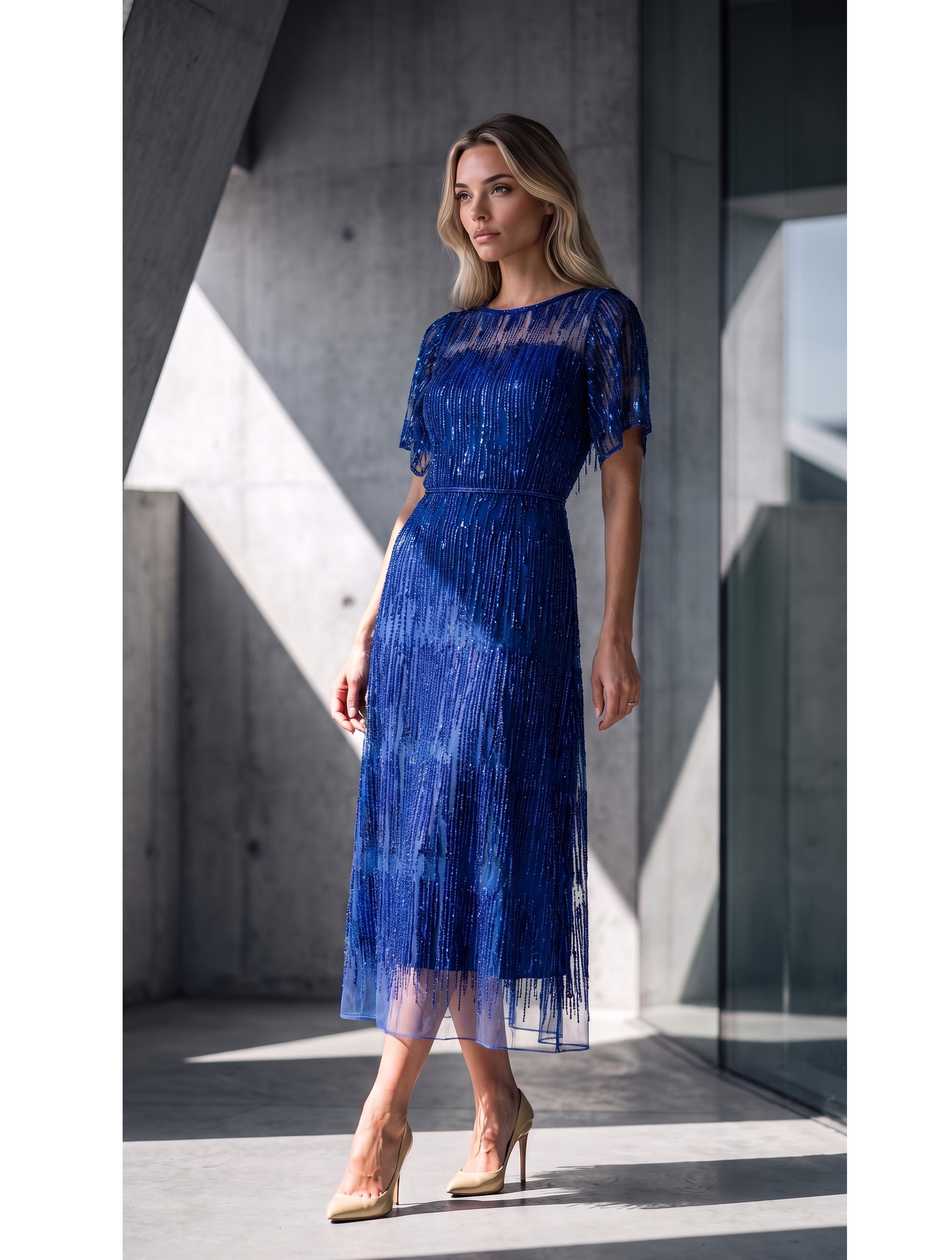 VESTIDO MIDI EVASE TUL BORDADO