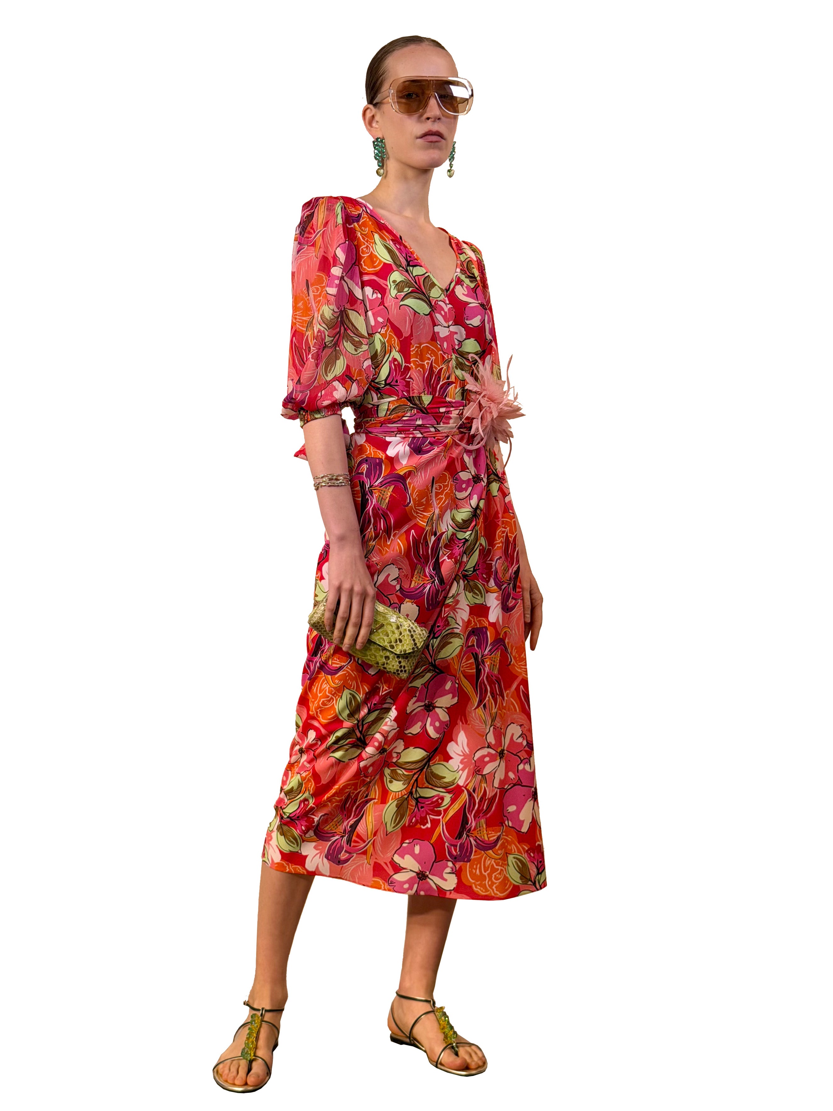 MIDI V-NECK DRESS PAREO