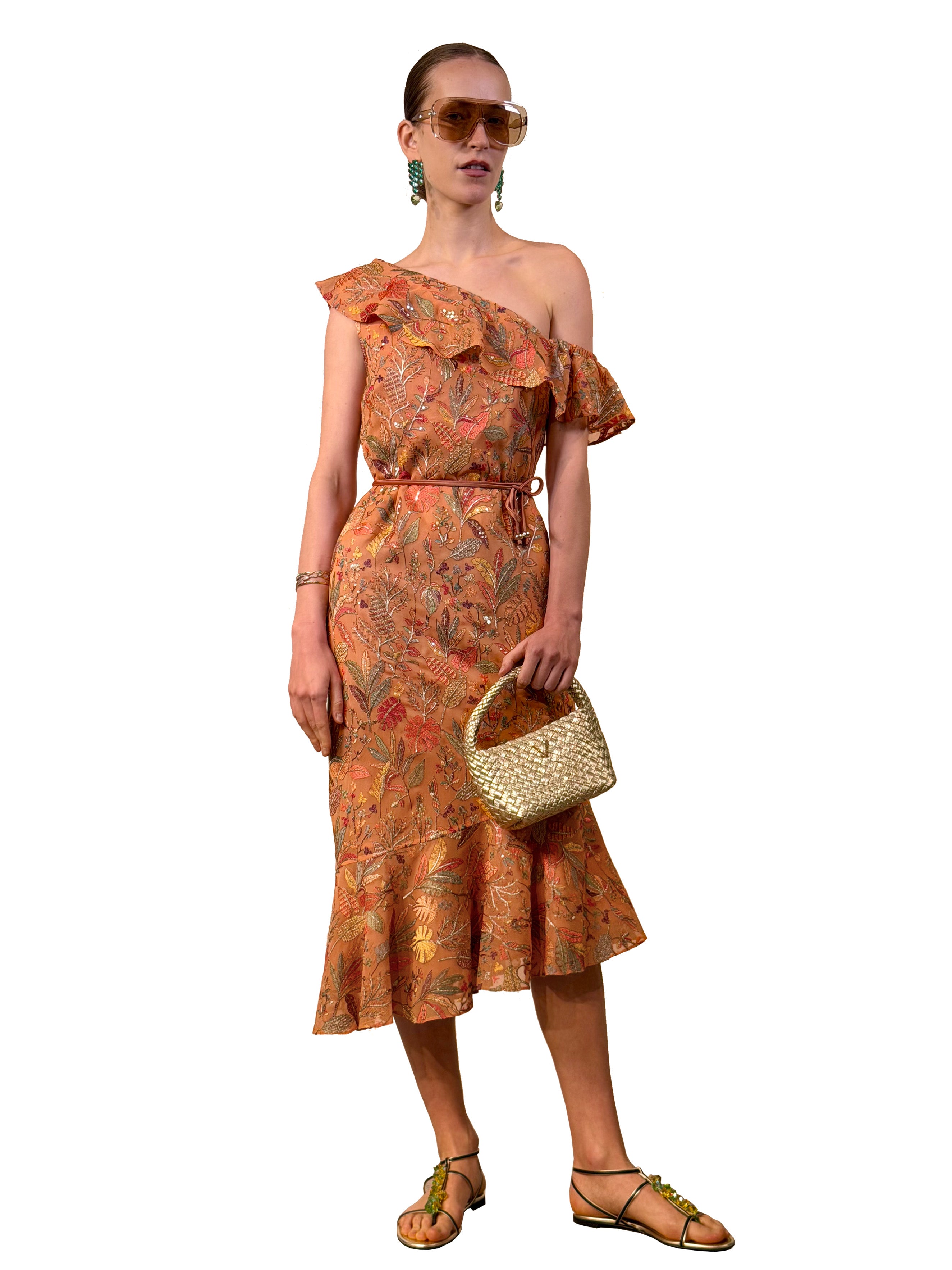 VESTIDO ASIMETRICO GASA BORDADA