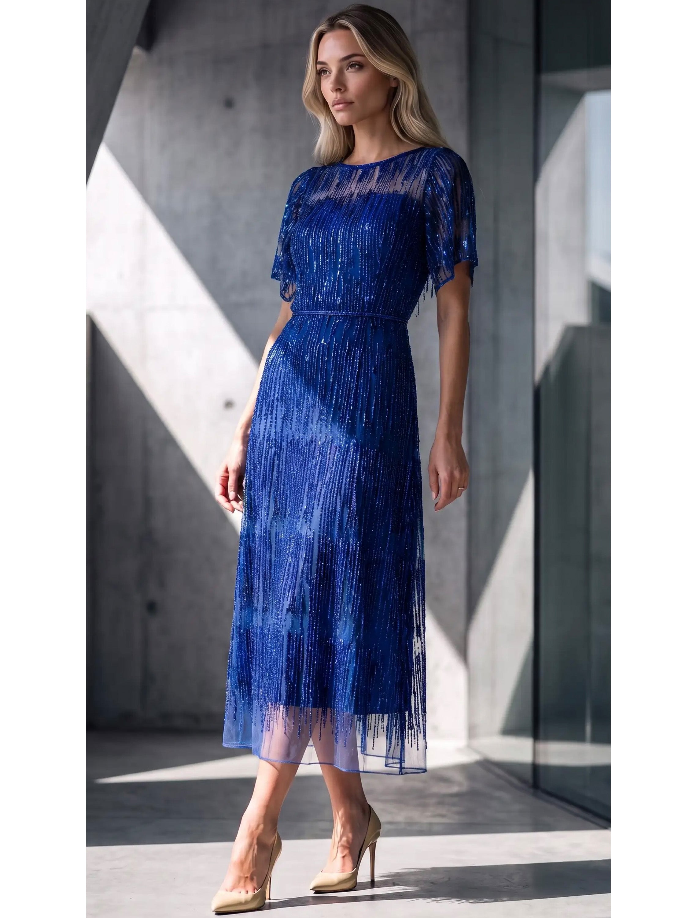 VESTIDO MIDI EVASE TUL BORDADO