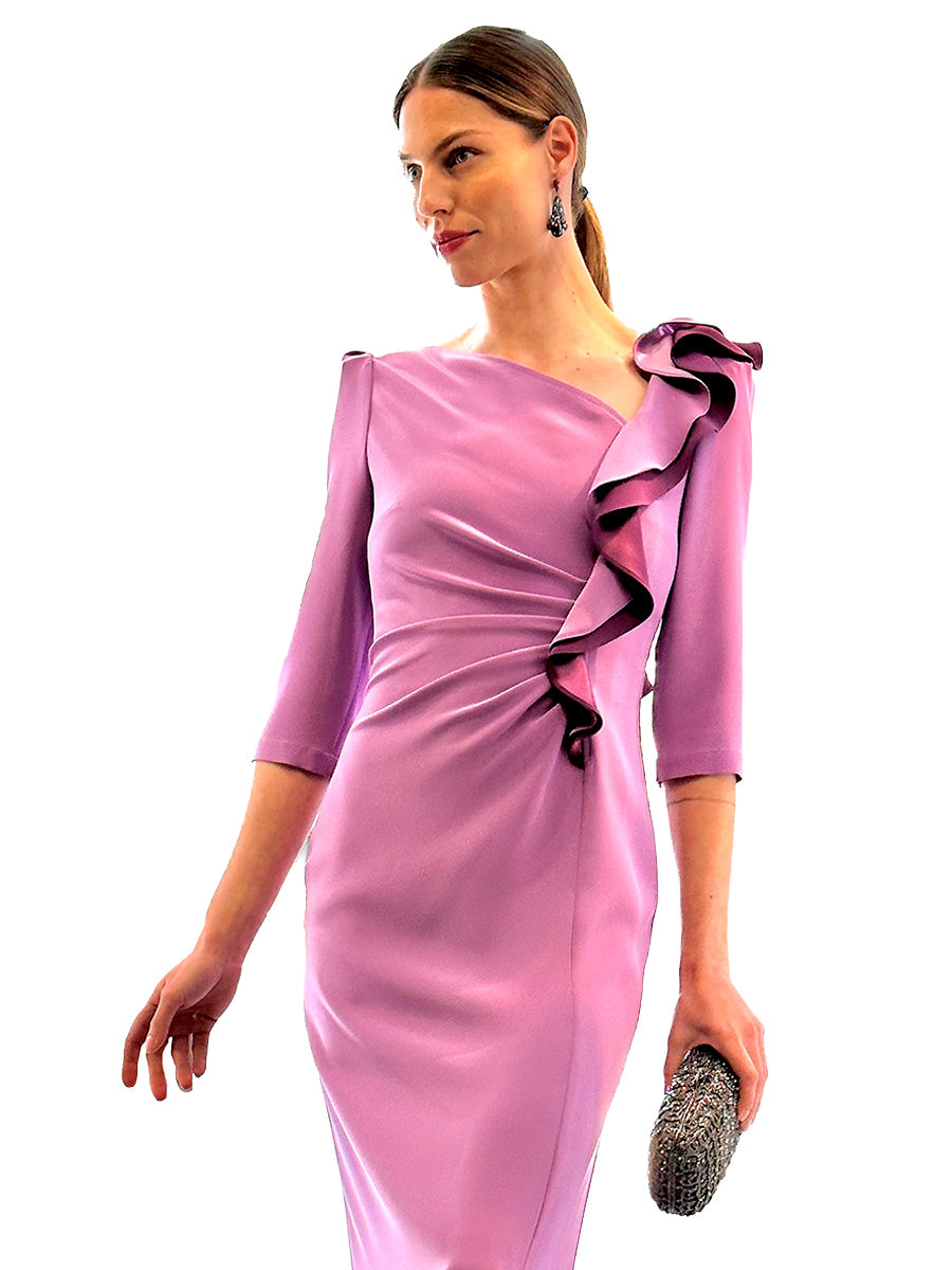 Asymmetrical bi-color Jordan midi dress