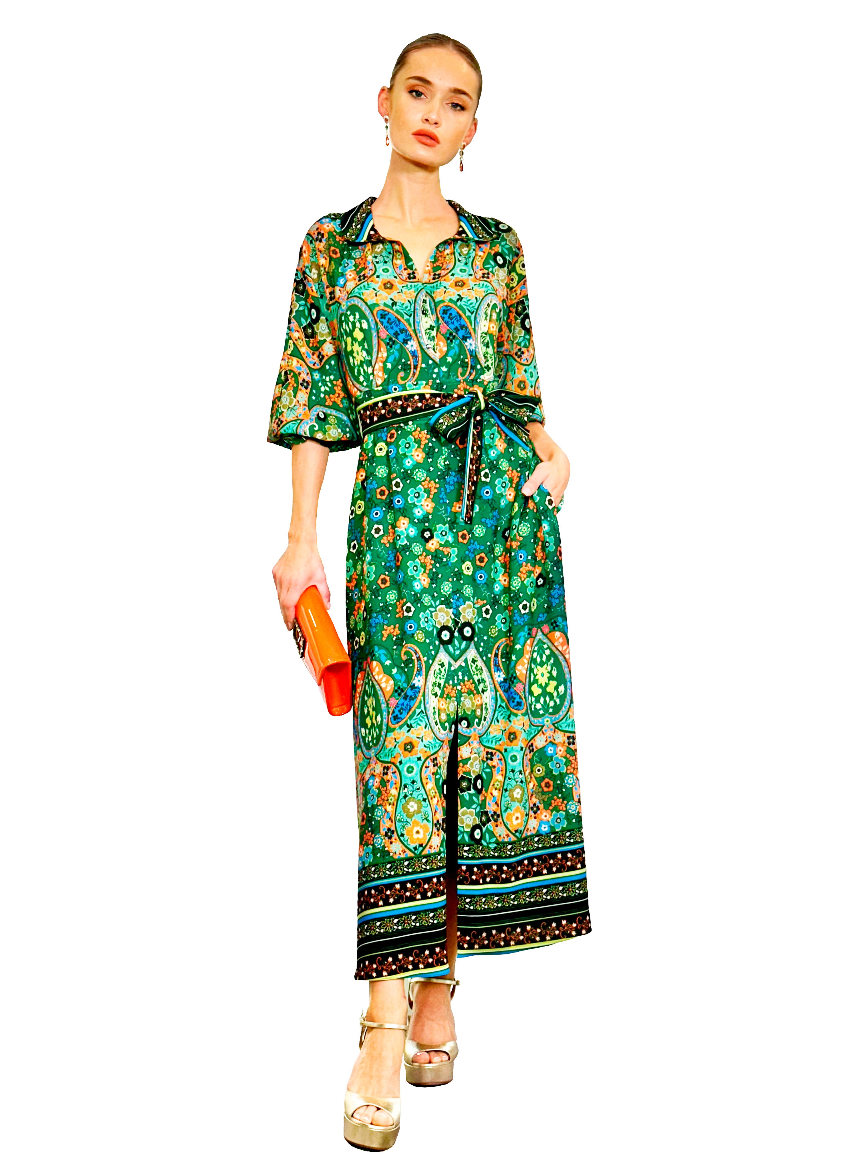 PAISLEY SHIRT MIDI DRESS
