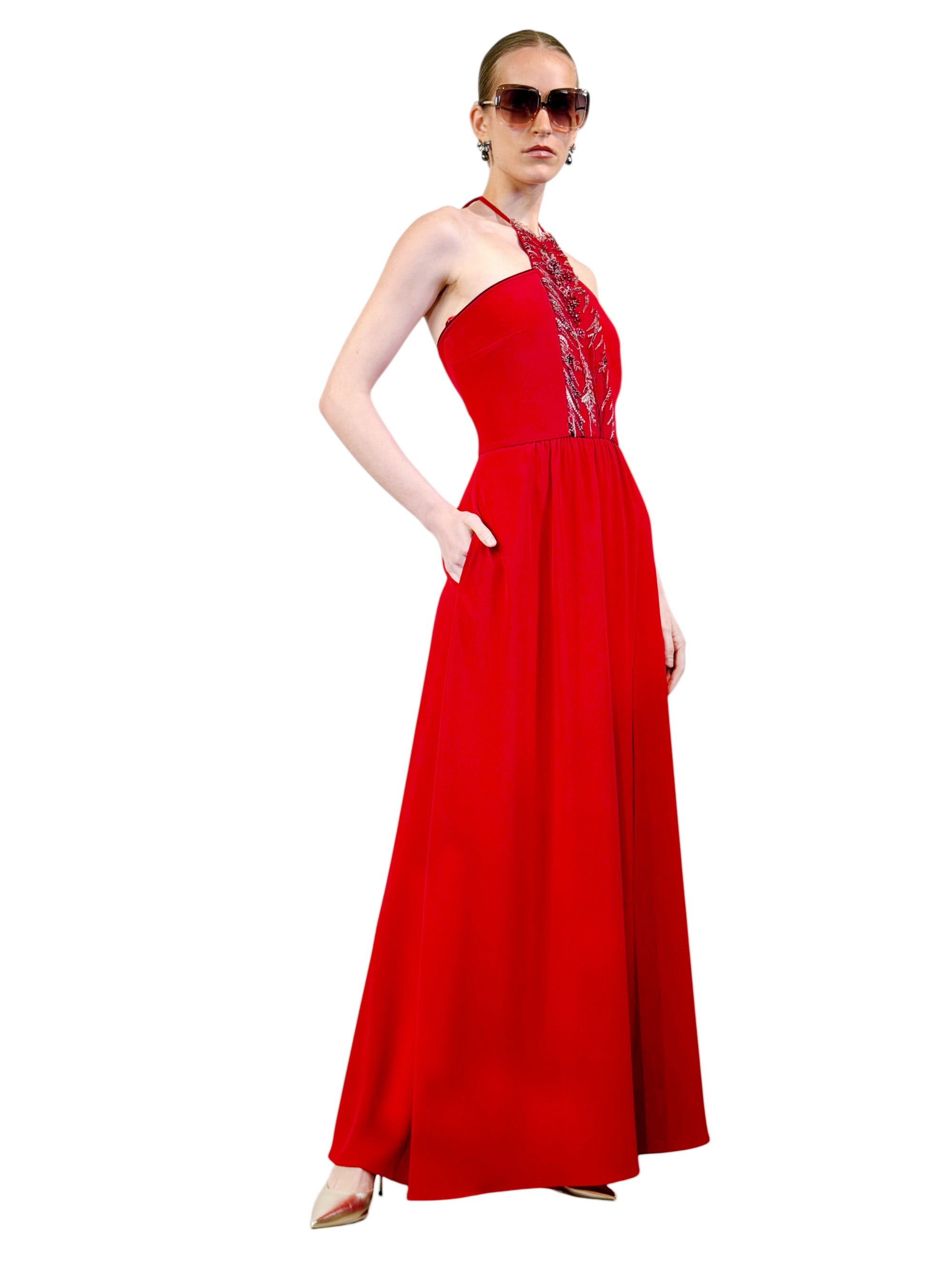 Embroidered Tulle Halter Dress