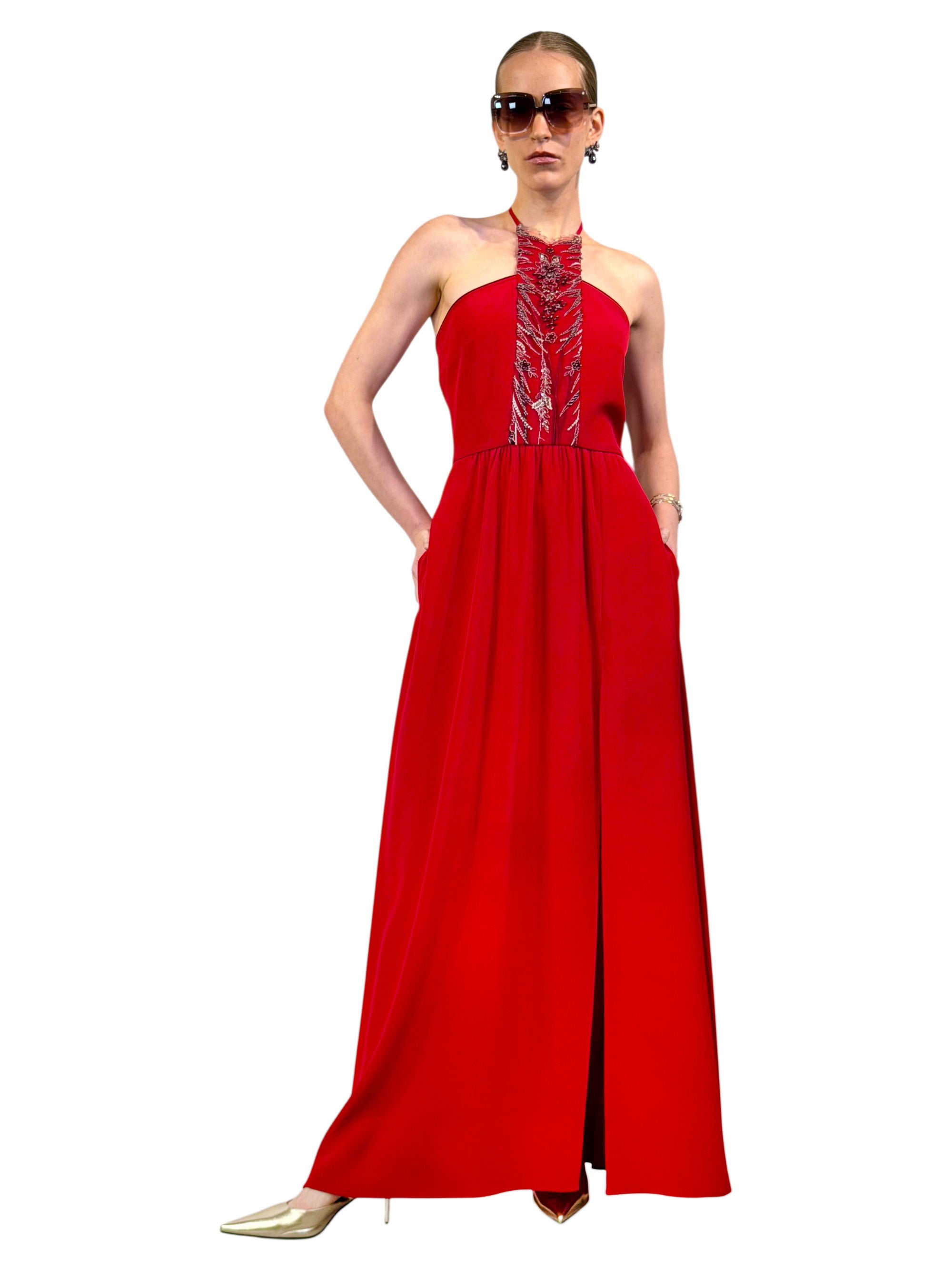 Embroidered Tulle Halter Dress