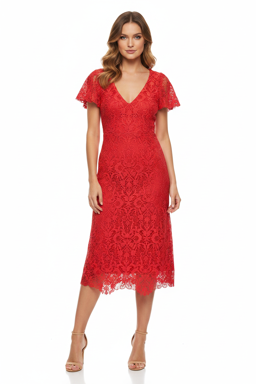 MACRAME V-NECK MIDI DRESS