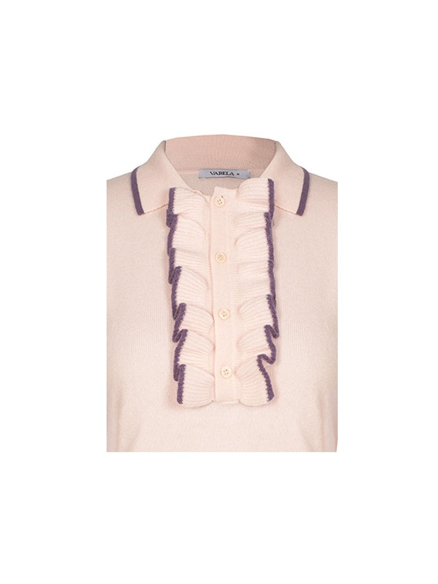 RUFFLED POLO CASHMERE SWEATER