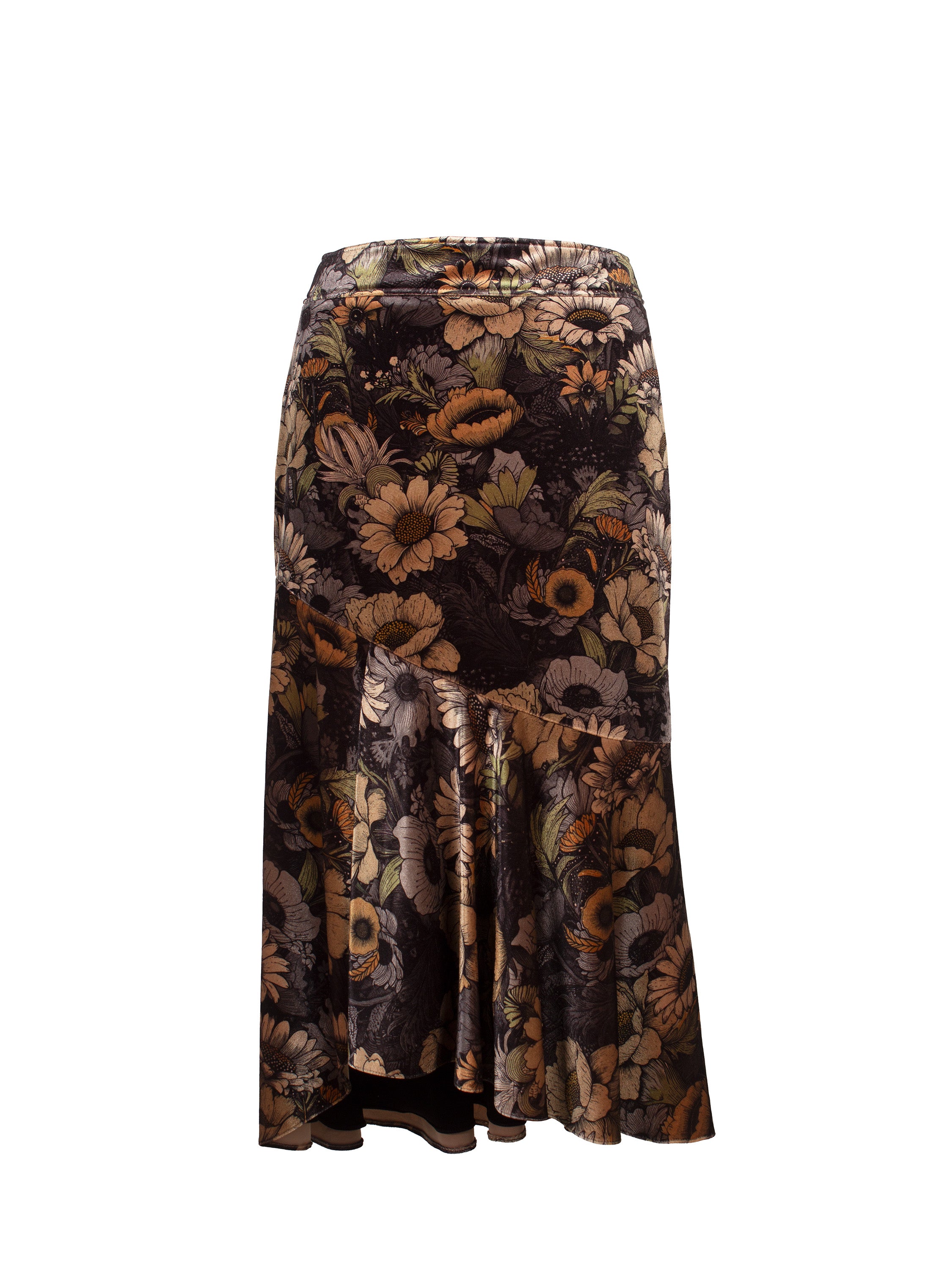 PRINTED RUFFLED MIDI SKIRT