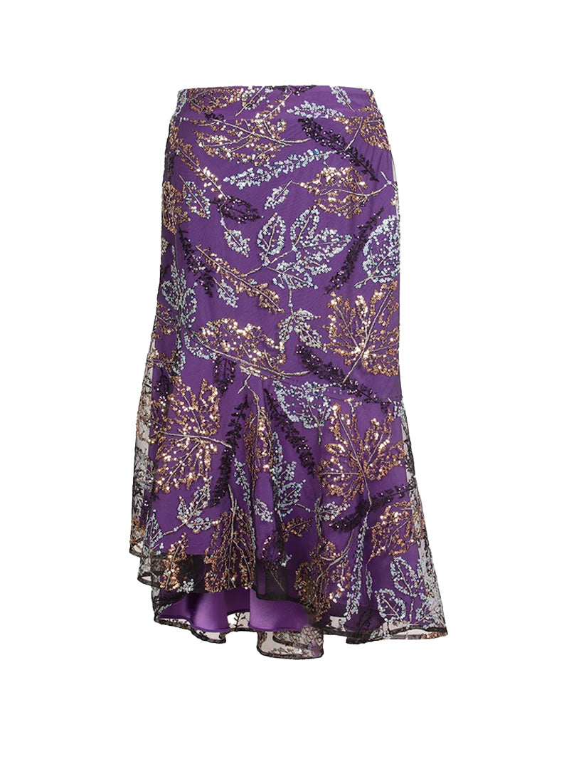 MIDI SKIRT WITH EMBROIDERED TULLE RUFFLES