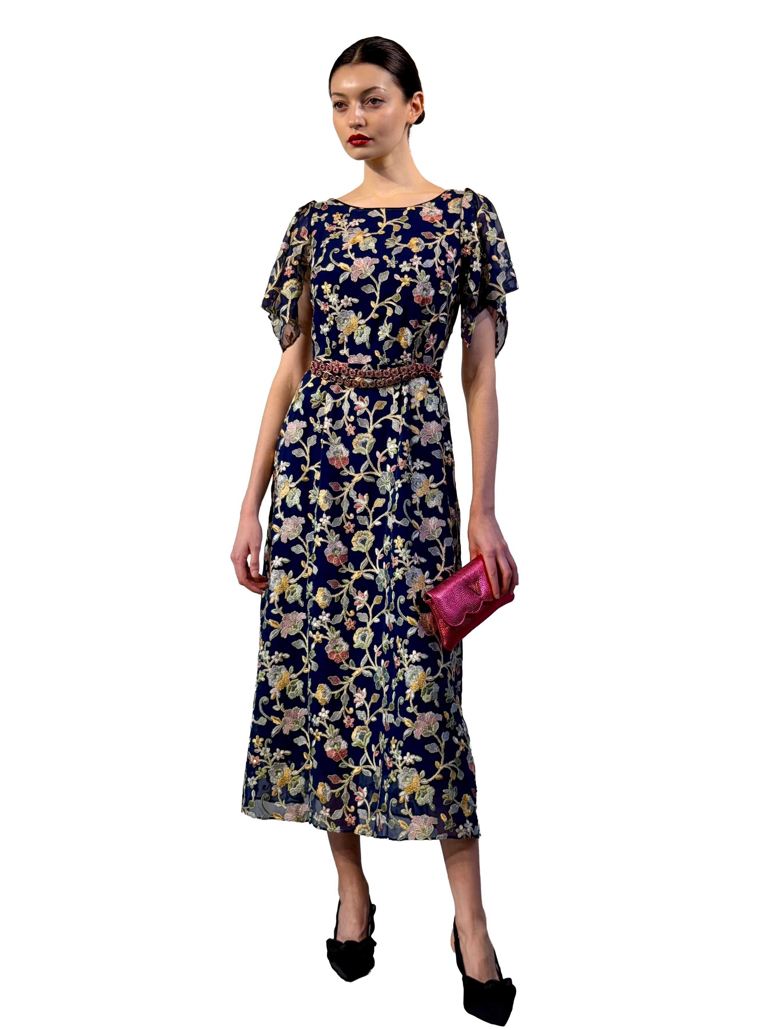 EMBROIDERY EVASE MIDI DRESS
