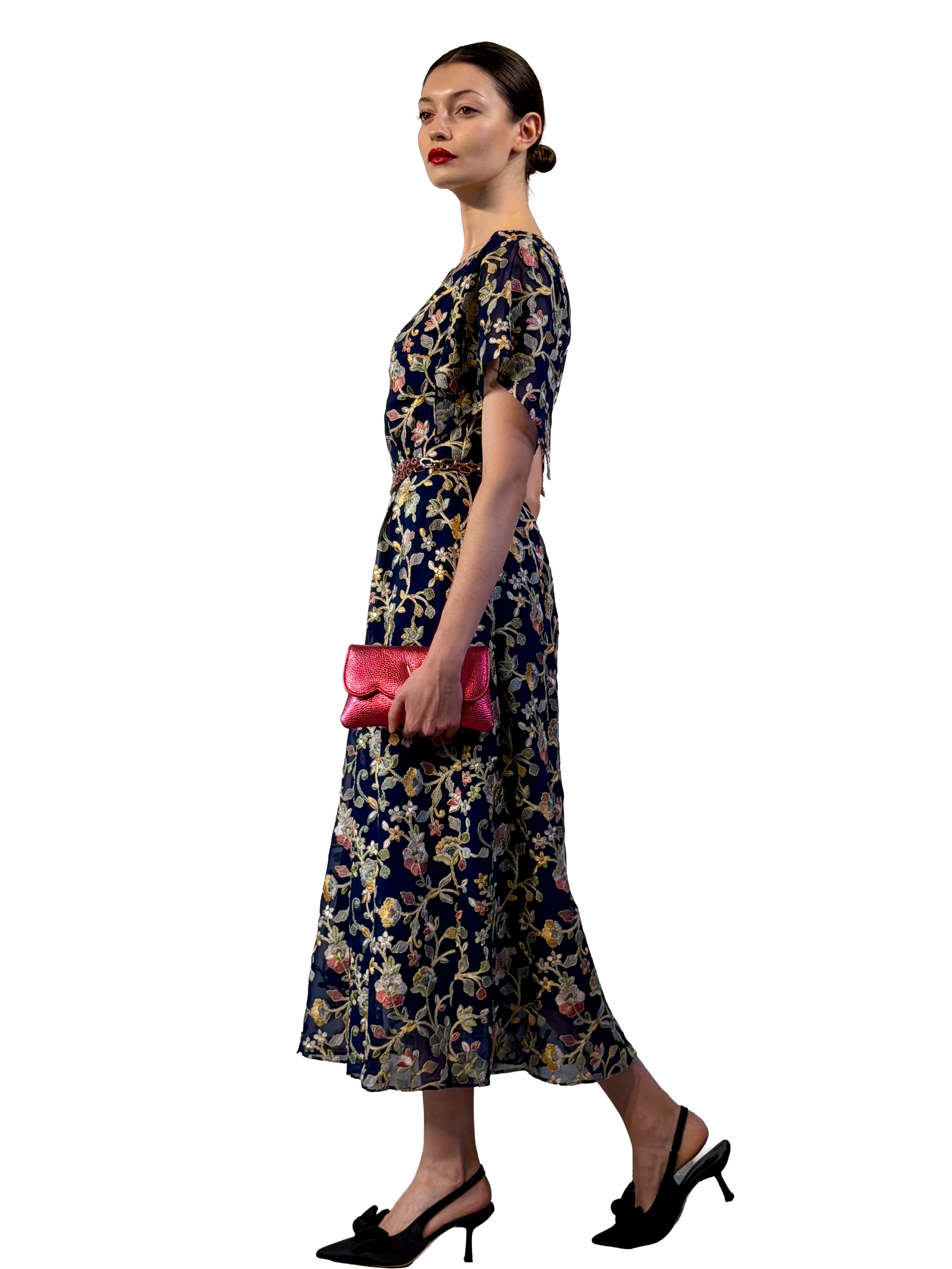 EMBROIDERY EVASE MIDI DRESS