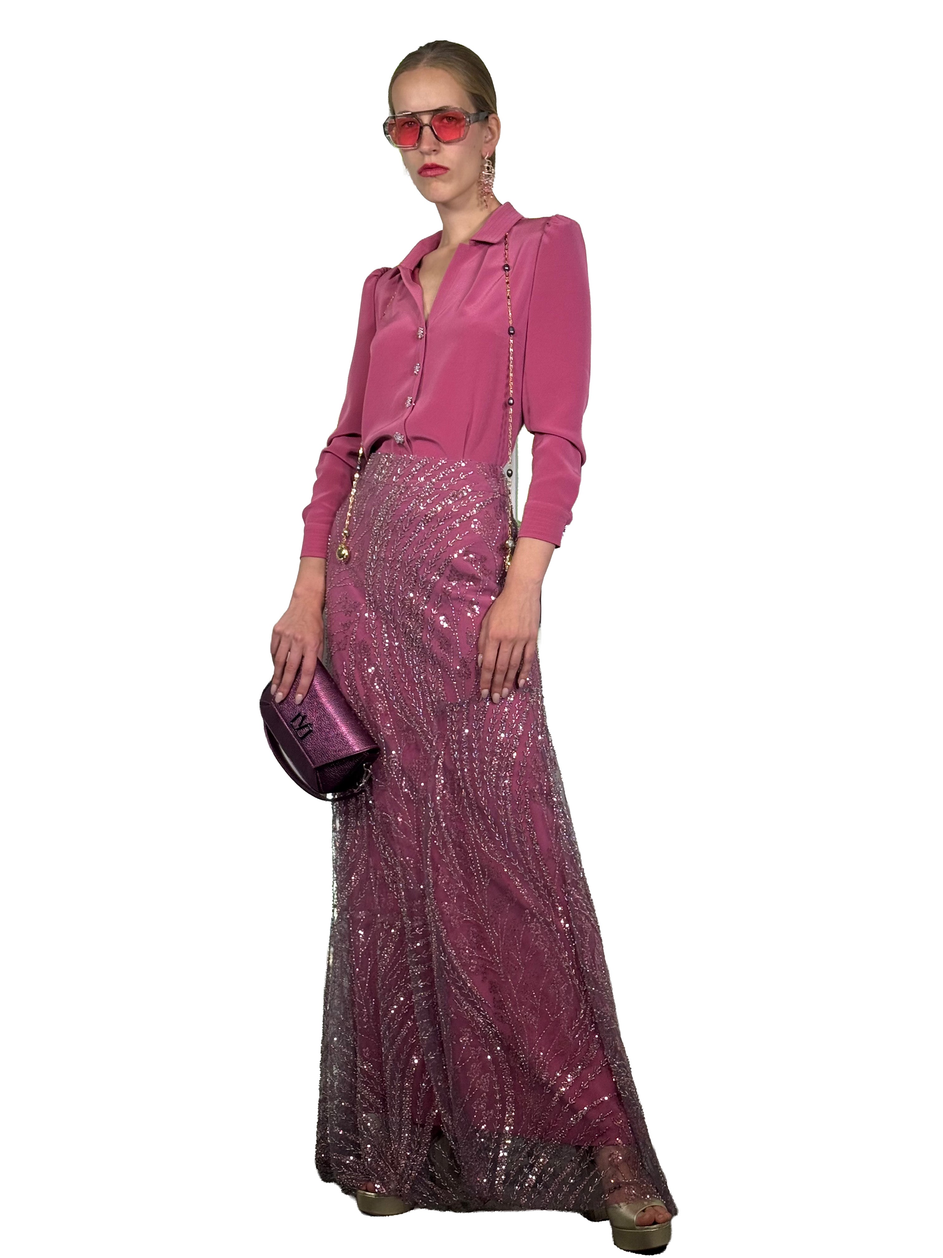 MAXI V-SKIRT WITH CRYSTAL TULLE