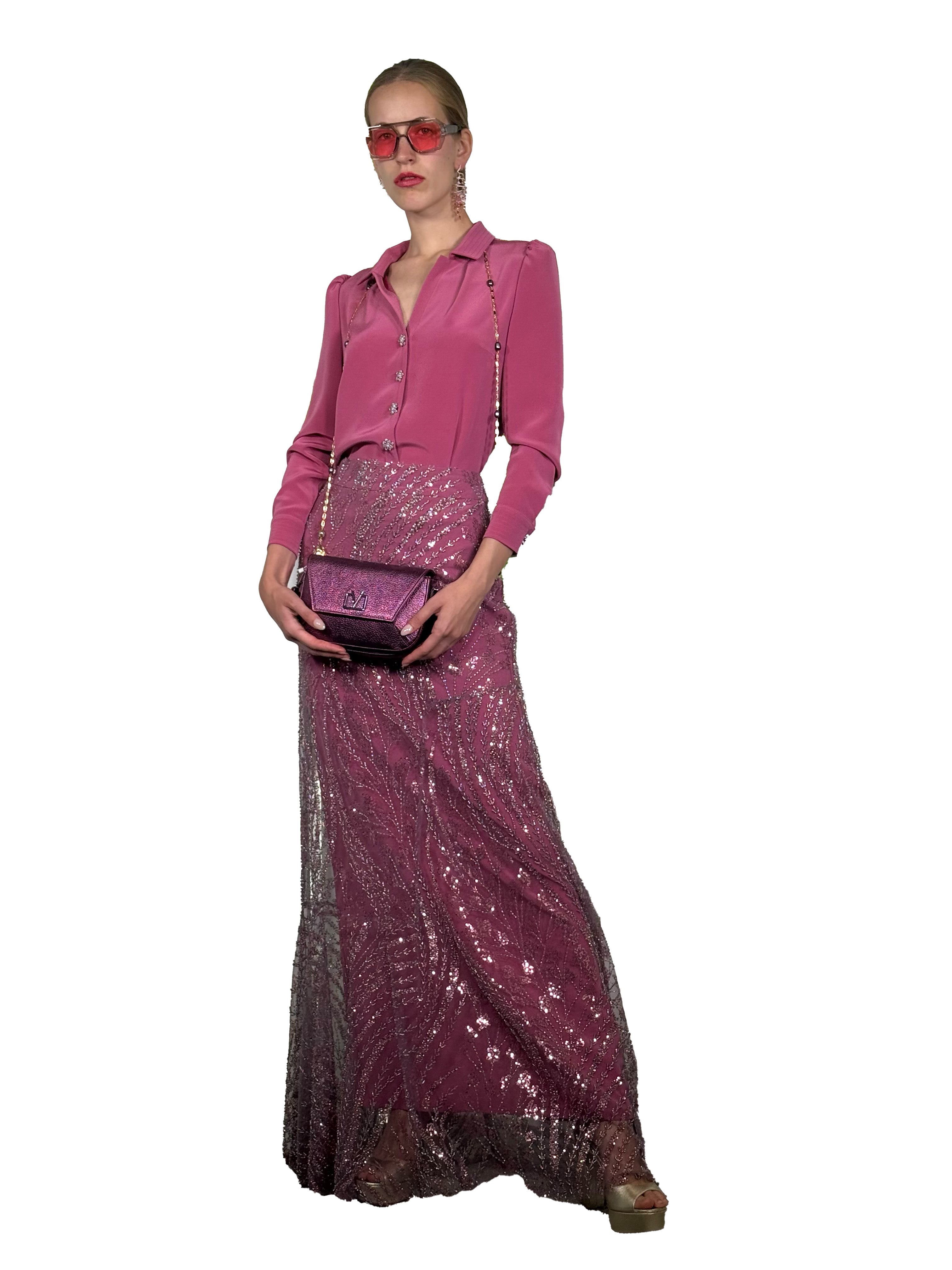 FALDA LARGA MAXI V TUL CRISTAL