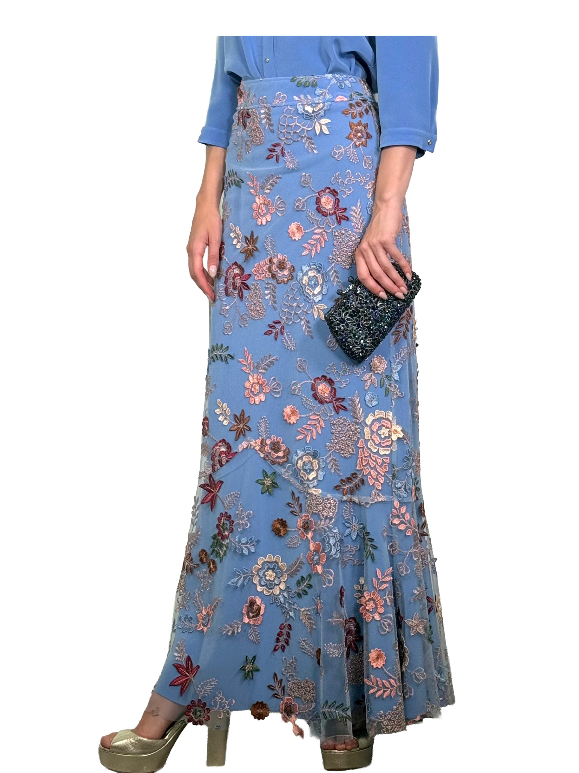 LONG PIRATE SKIRT WITH EMBROIDERED TULLE