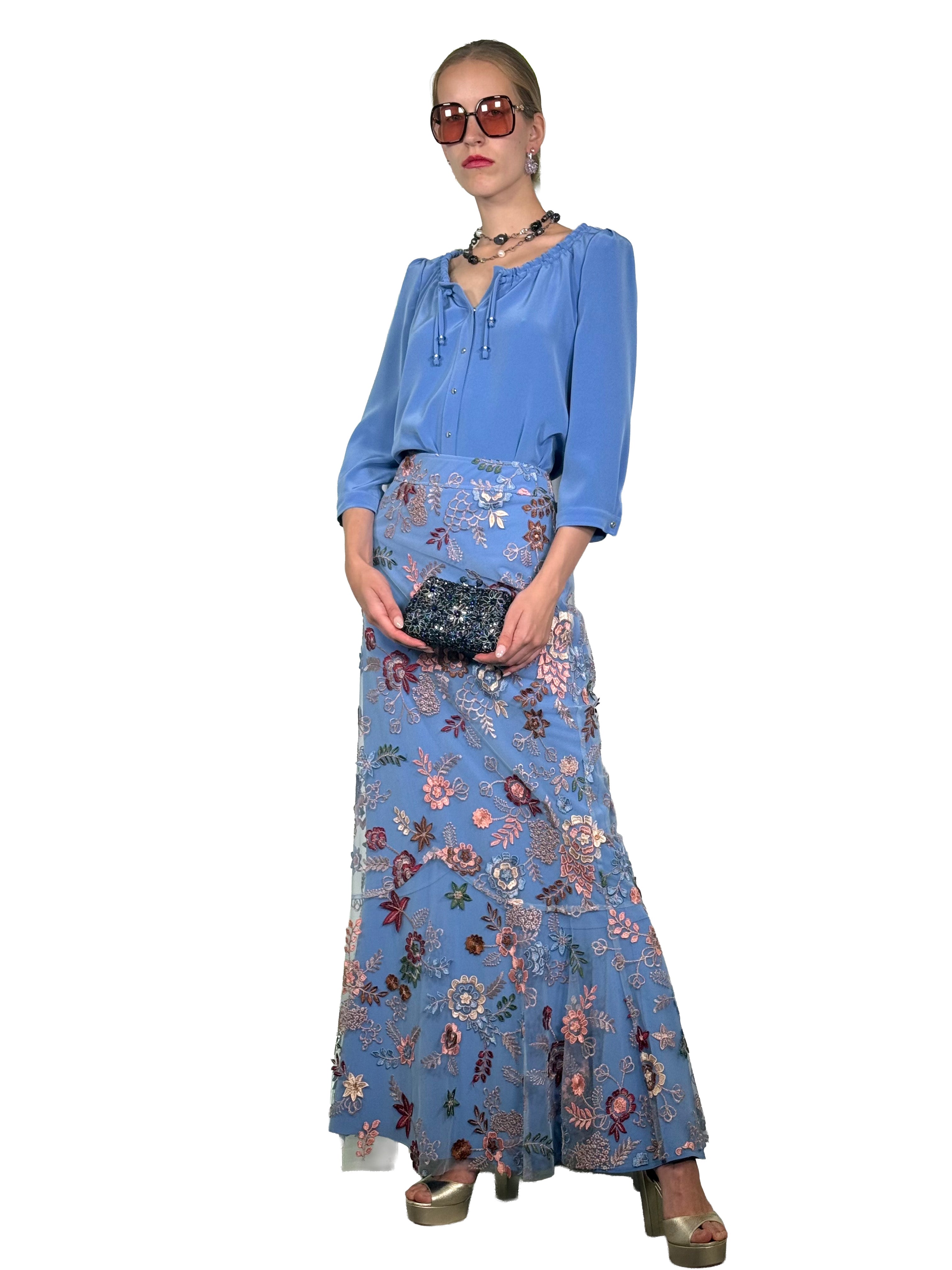 LONG PIRATE SKIRT WITH EMBROIDERED TULLE