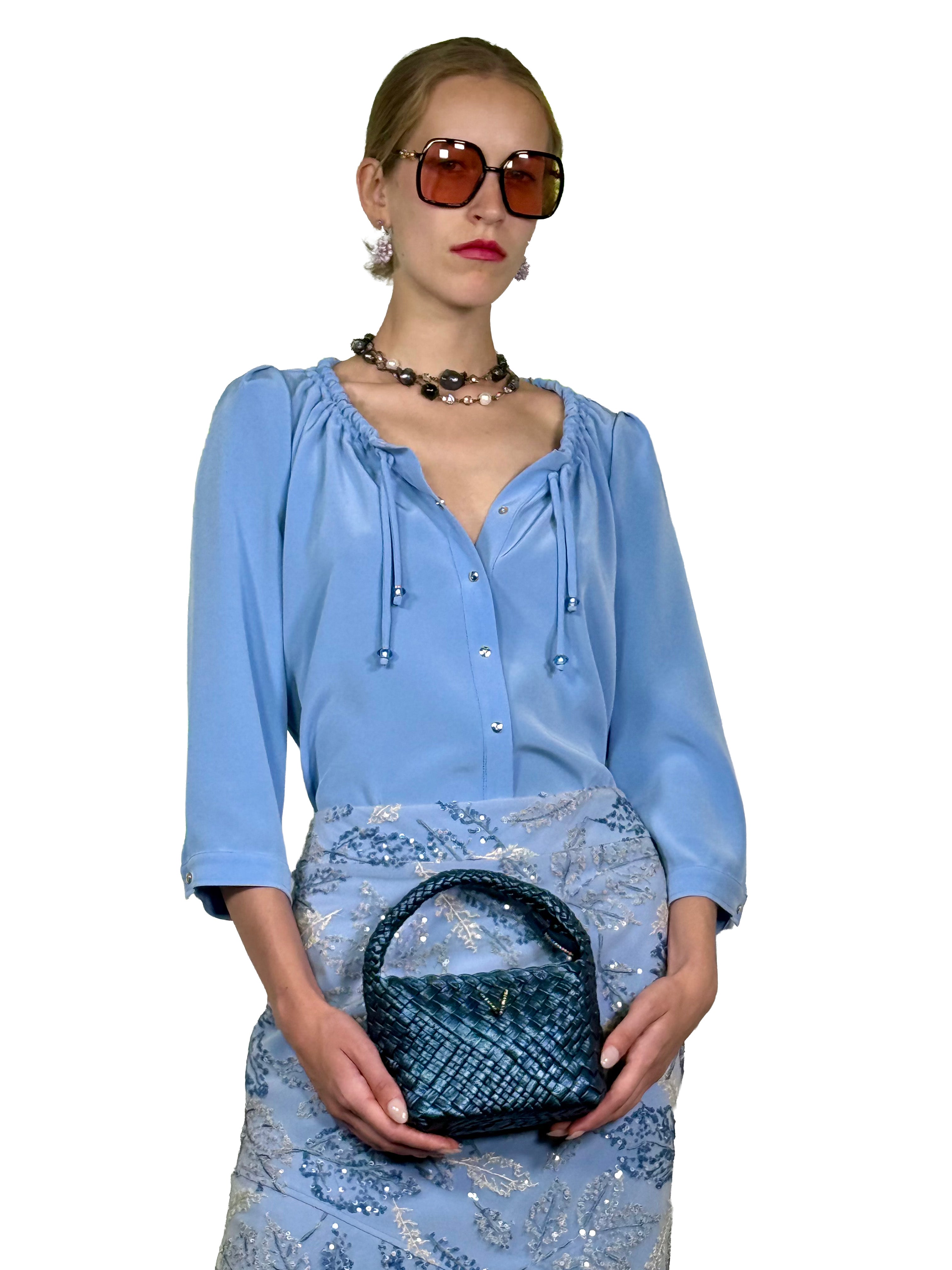 MAXI SKIRT WITH EMBROIDERED TULLE RUFFLES