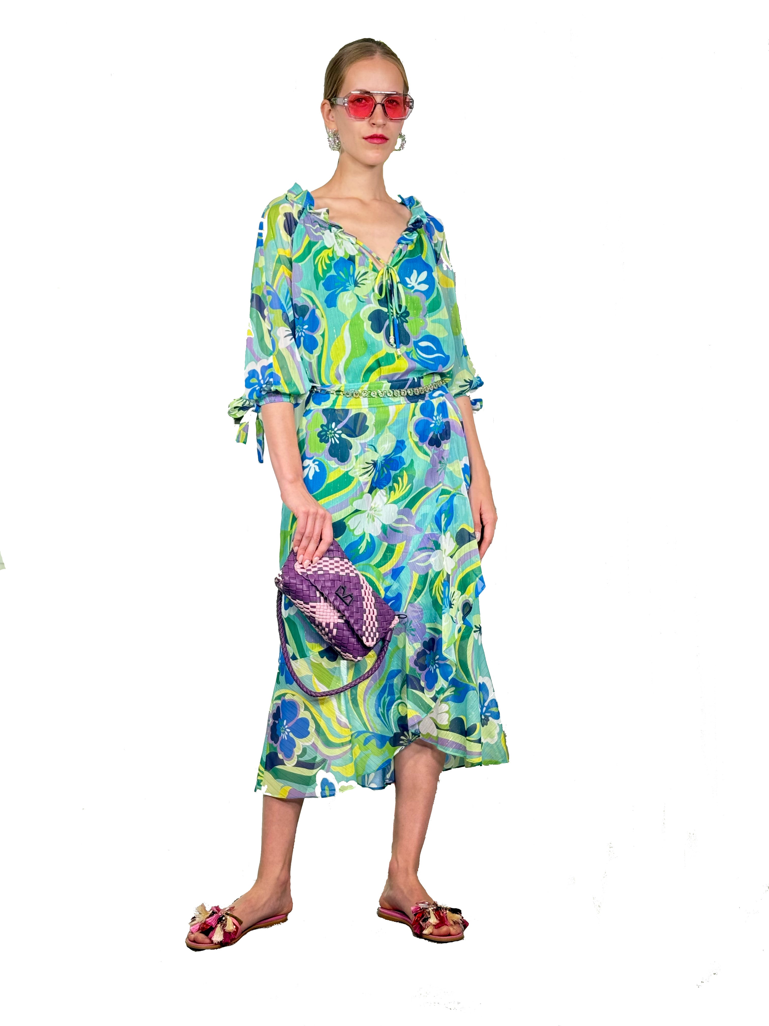 FALDA MIDI VOLANTES ESTAMPADA