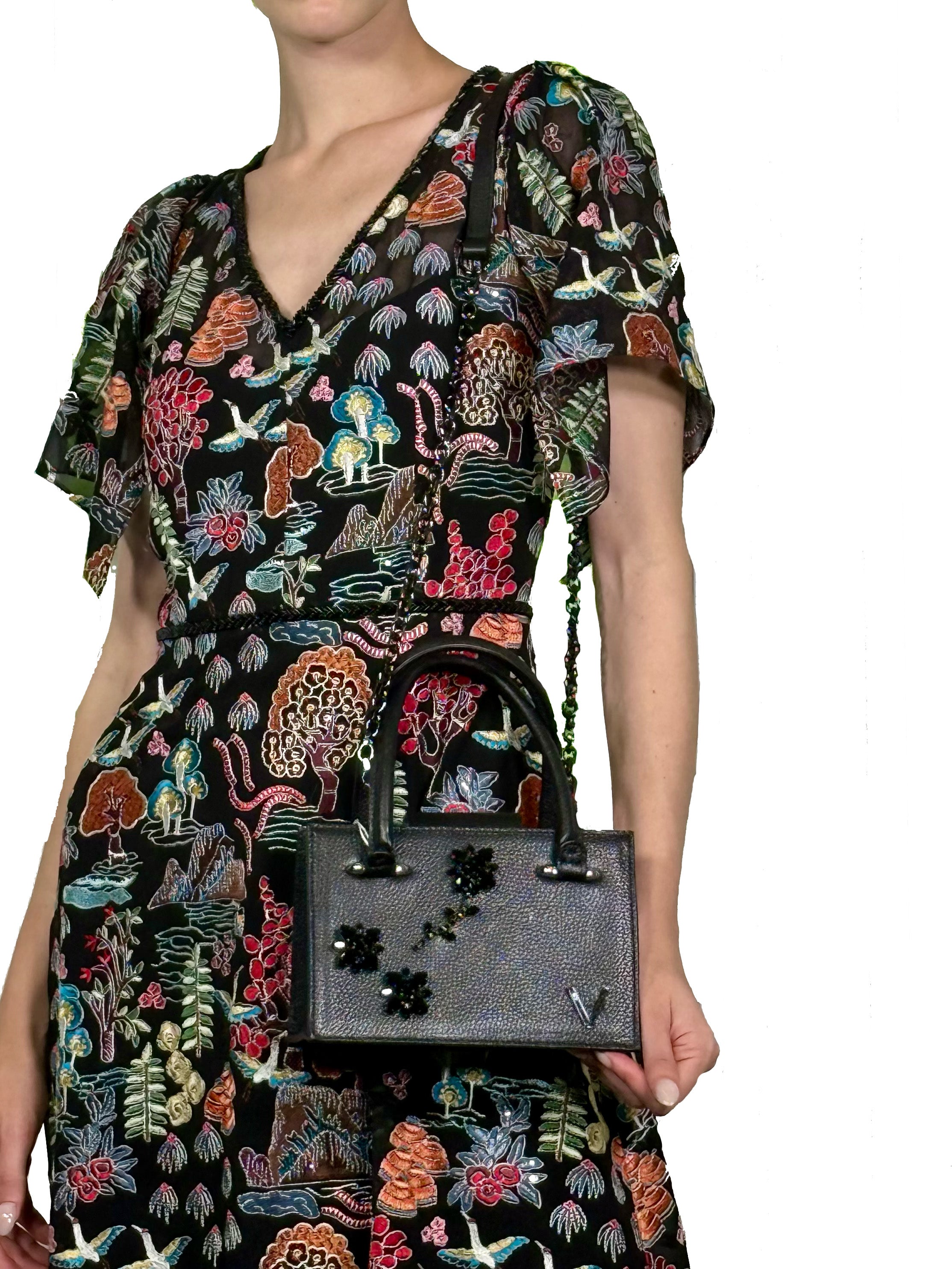 VESTIDO MIDI PICOS GASA BORDADA