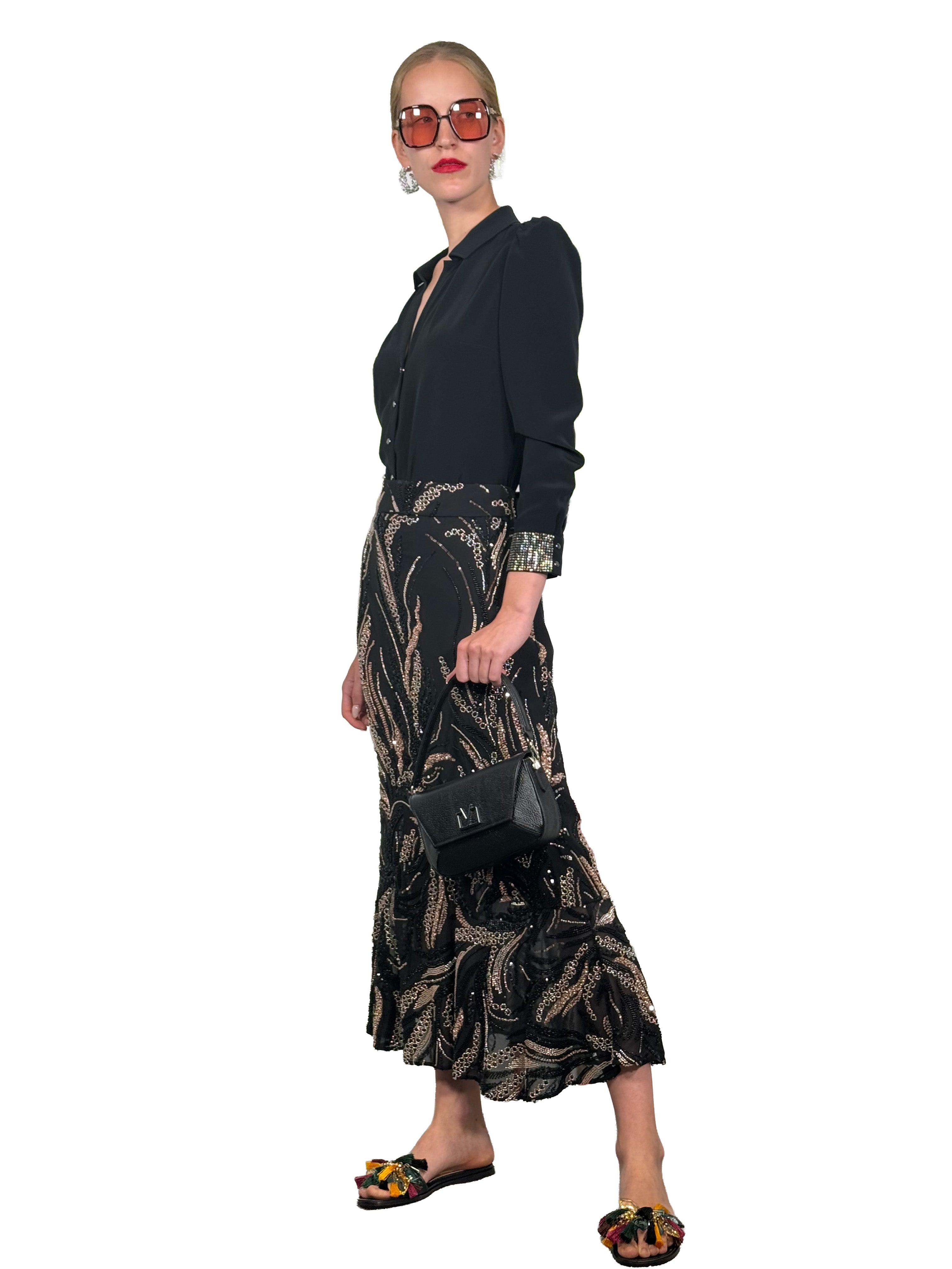 CRYSTAL EMBROIDERED MIDI SKIRT