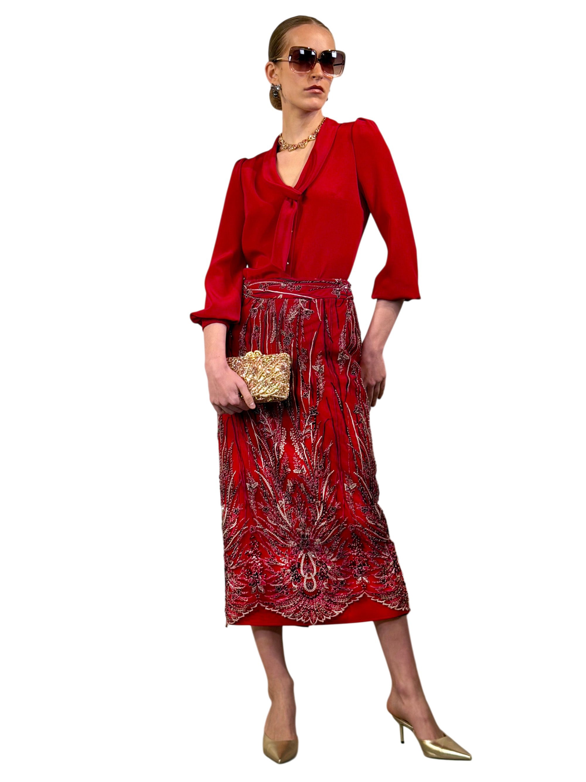 EMBROIDERED TULLE MIDI SKIRT