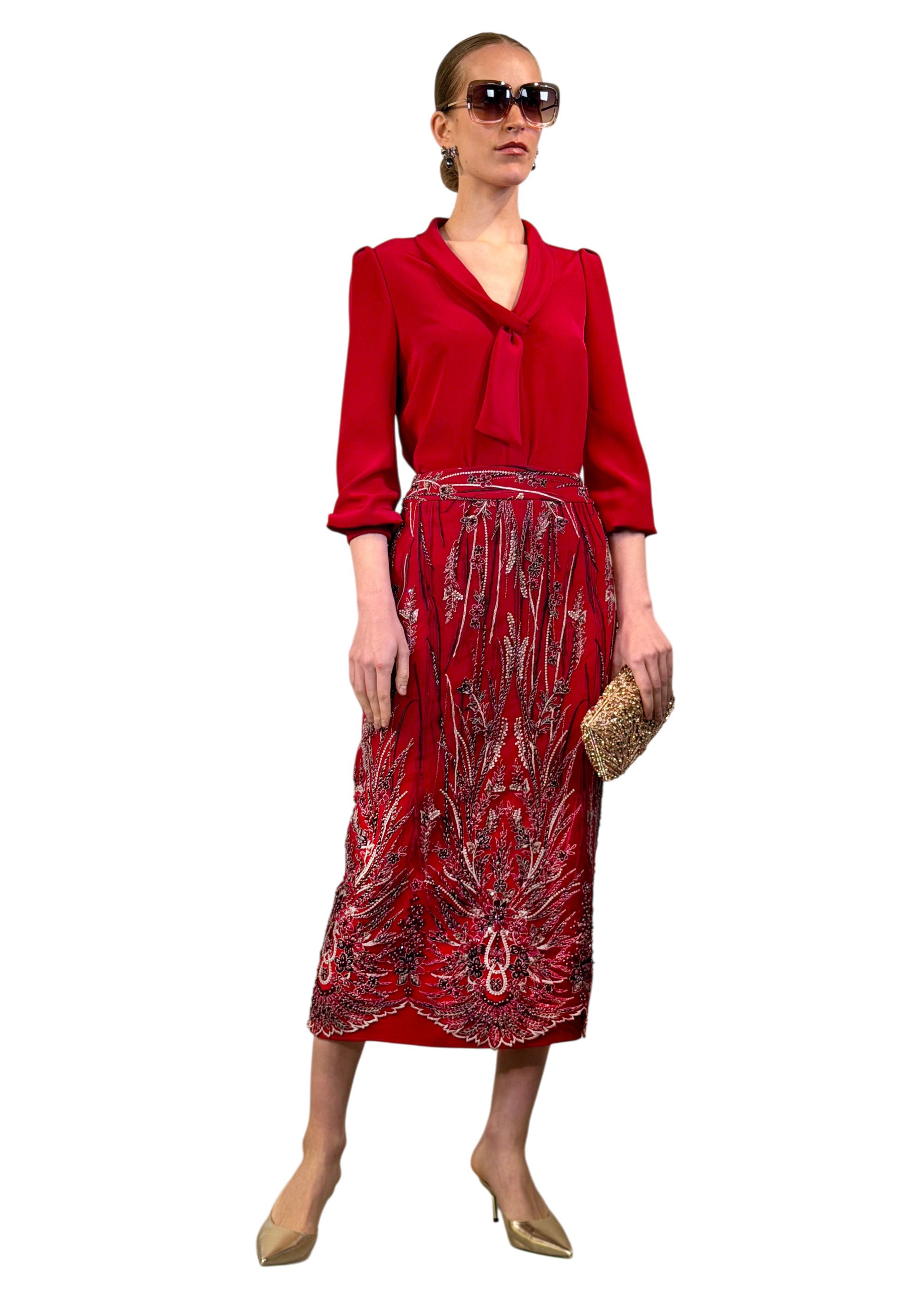 EMBROIDERED TULLE MIDI SKIRT