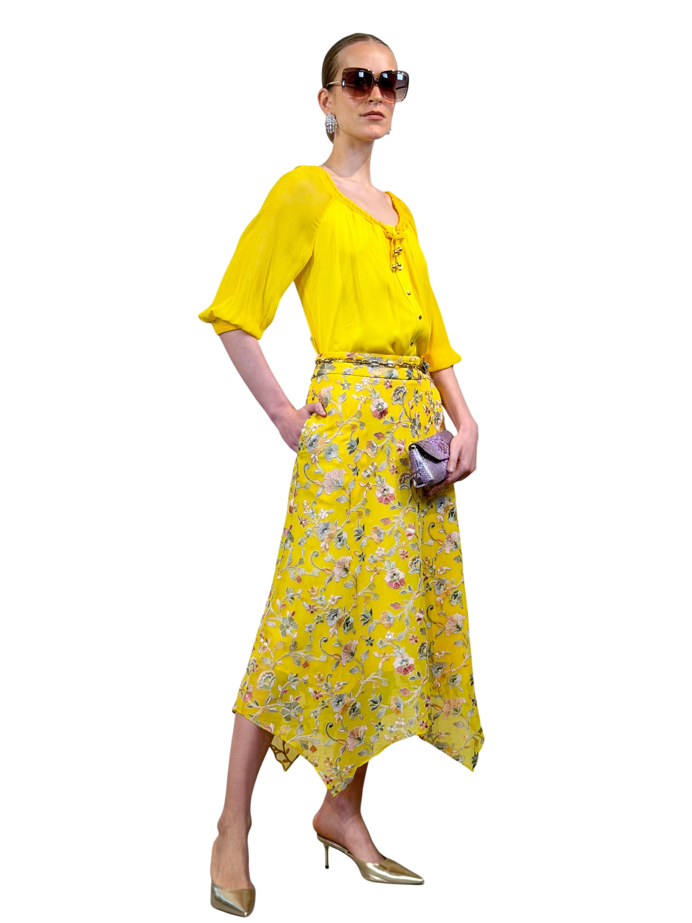 FALDA MIDI PICOS GASA BORDADA