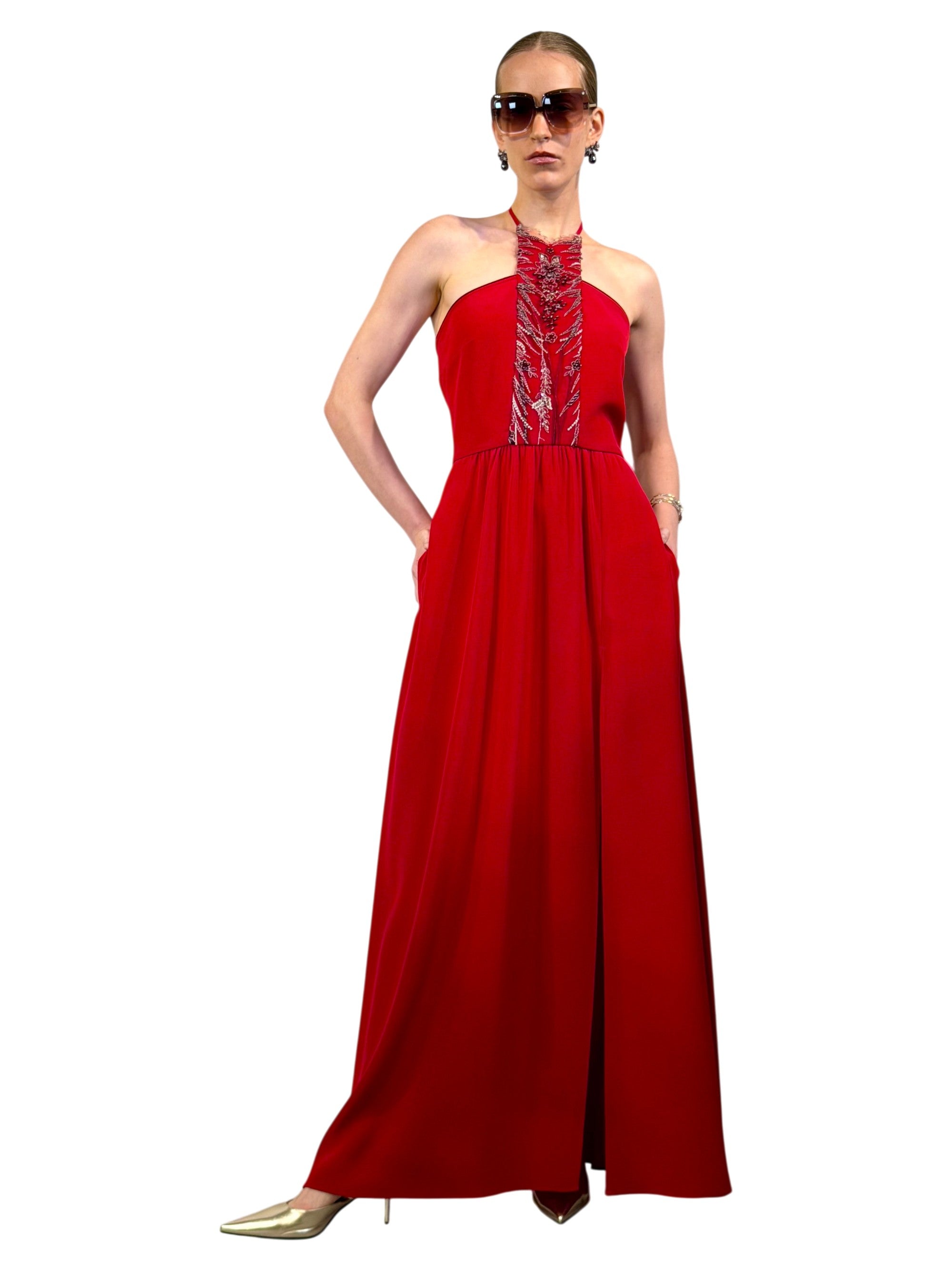 Embroidered Tulle Halter Dress