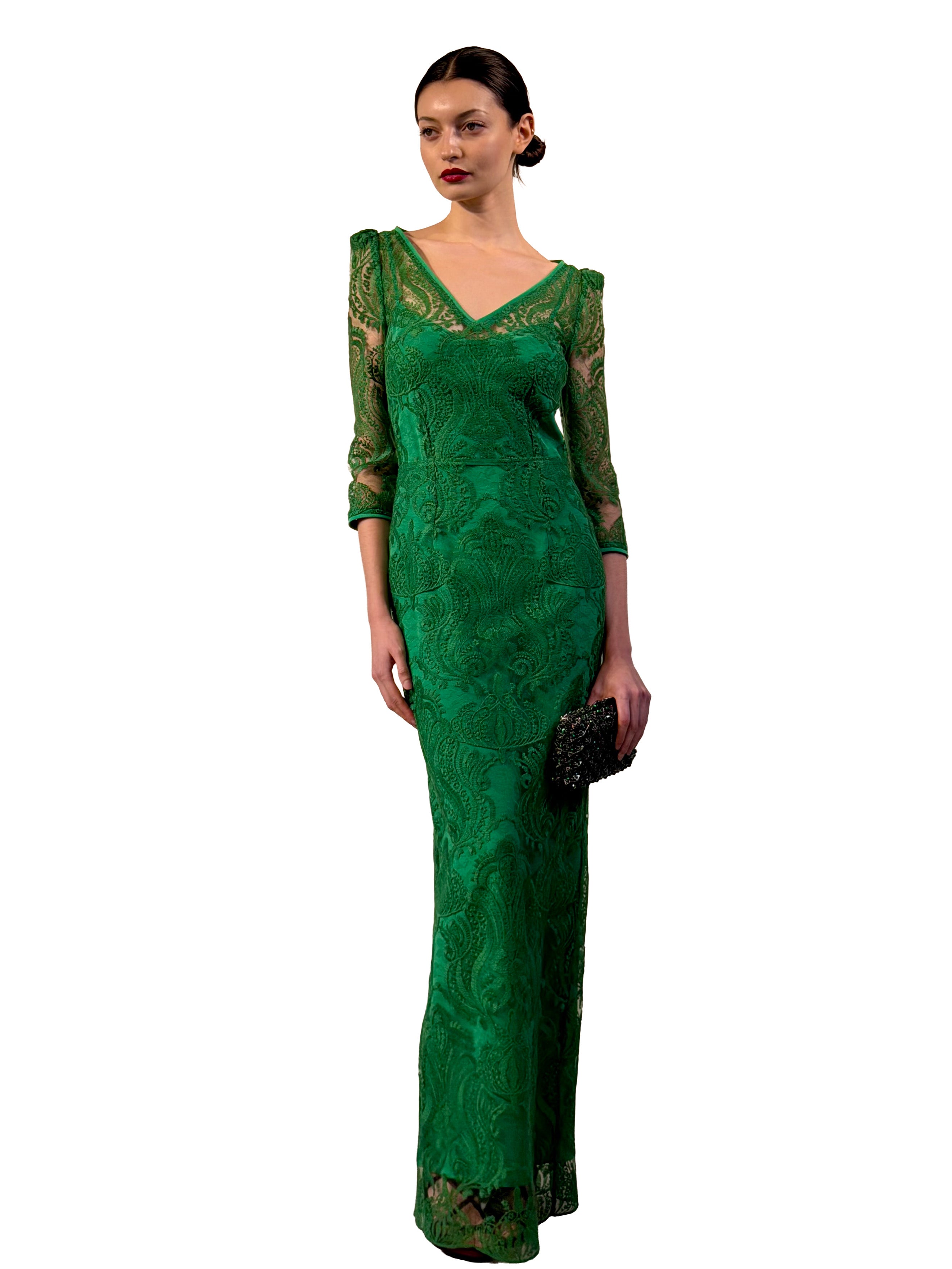 LONG EMBROIDERED TULLE PENCIL DRESS