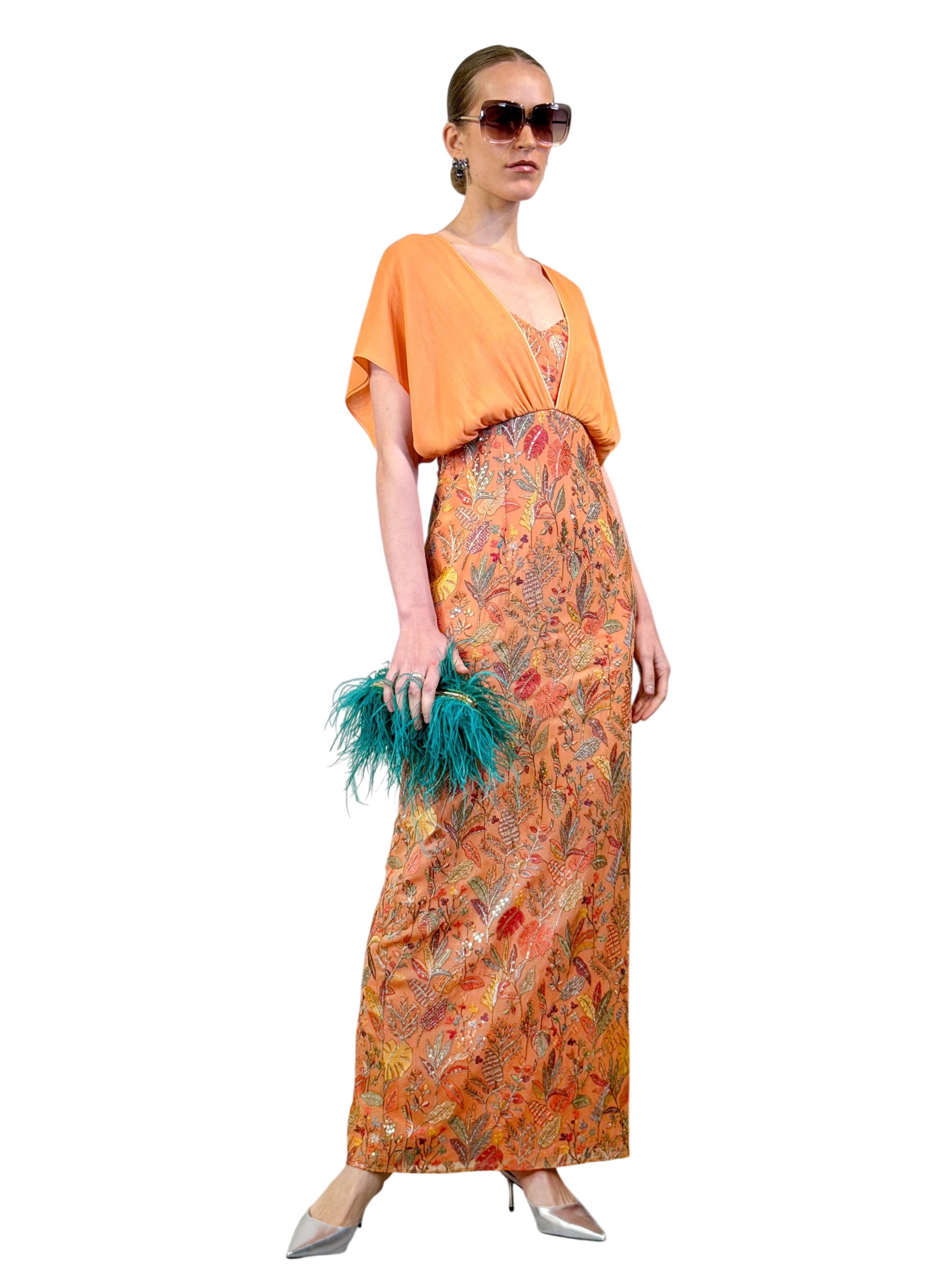 VESTIDO LARGO KELSY GASA BORDADA