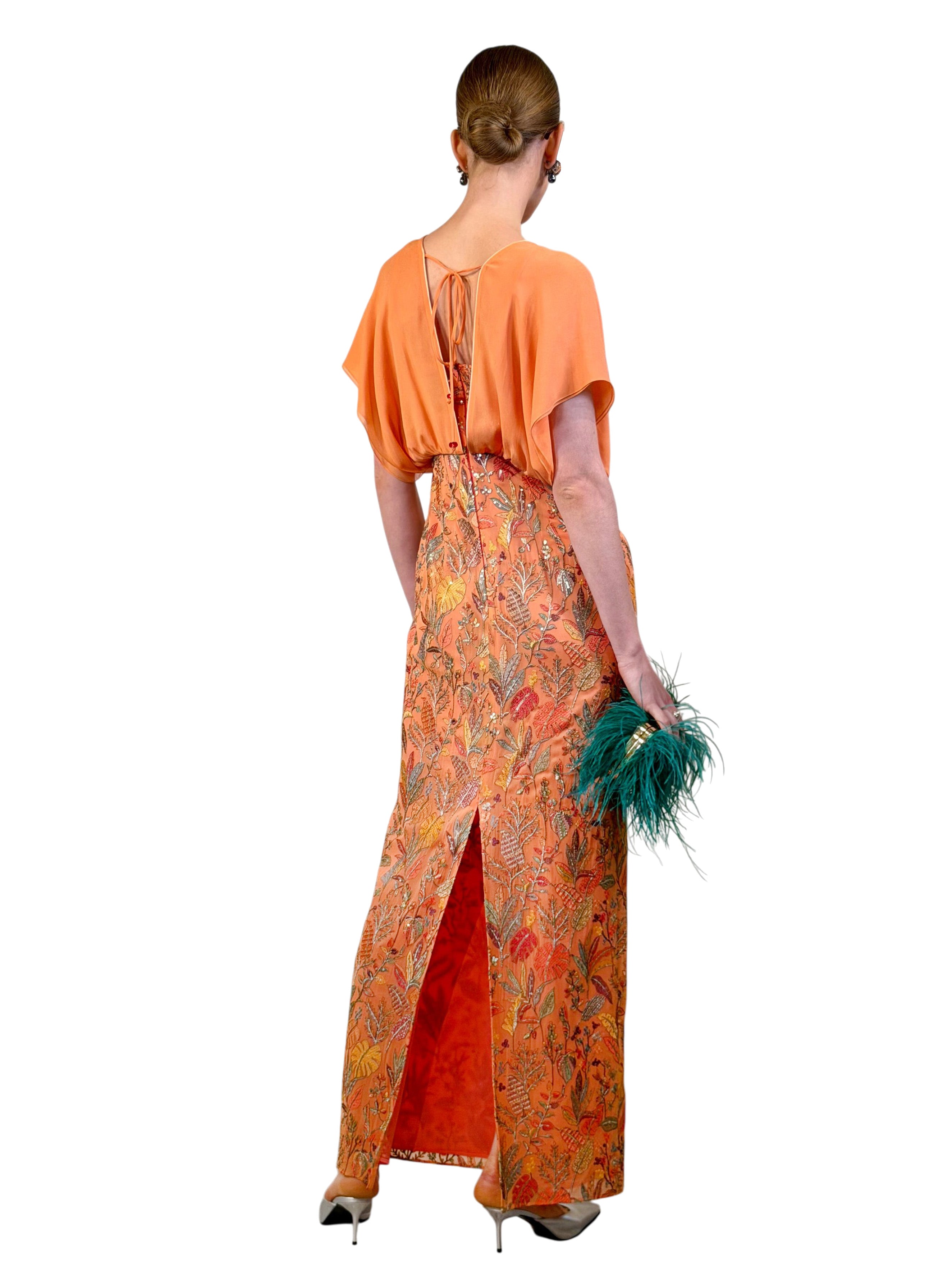 VESTIDO LARGO KELSY GASA BORDADA