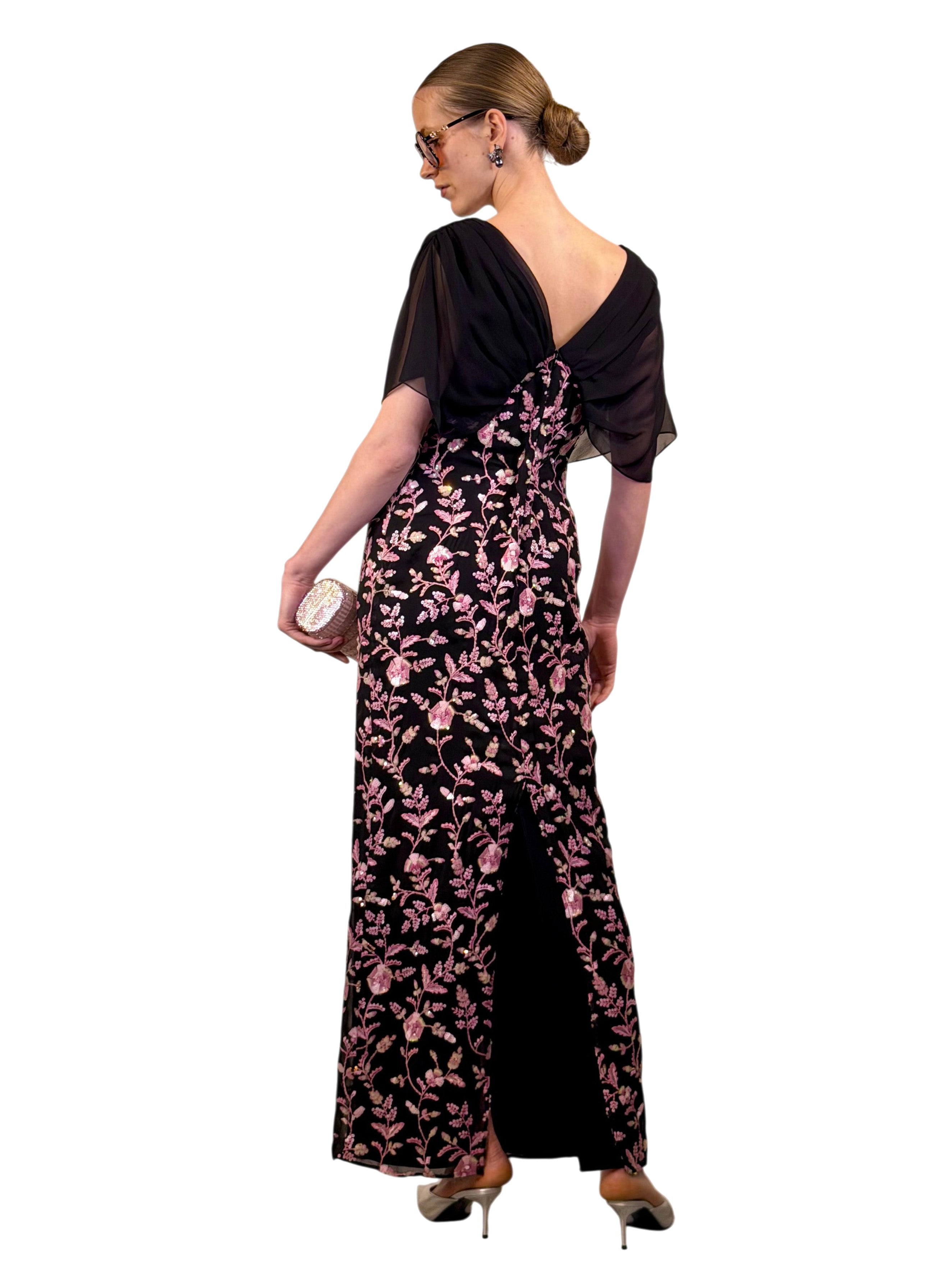 VESTIDO LARGO KELSY GASA BORDADA