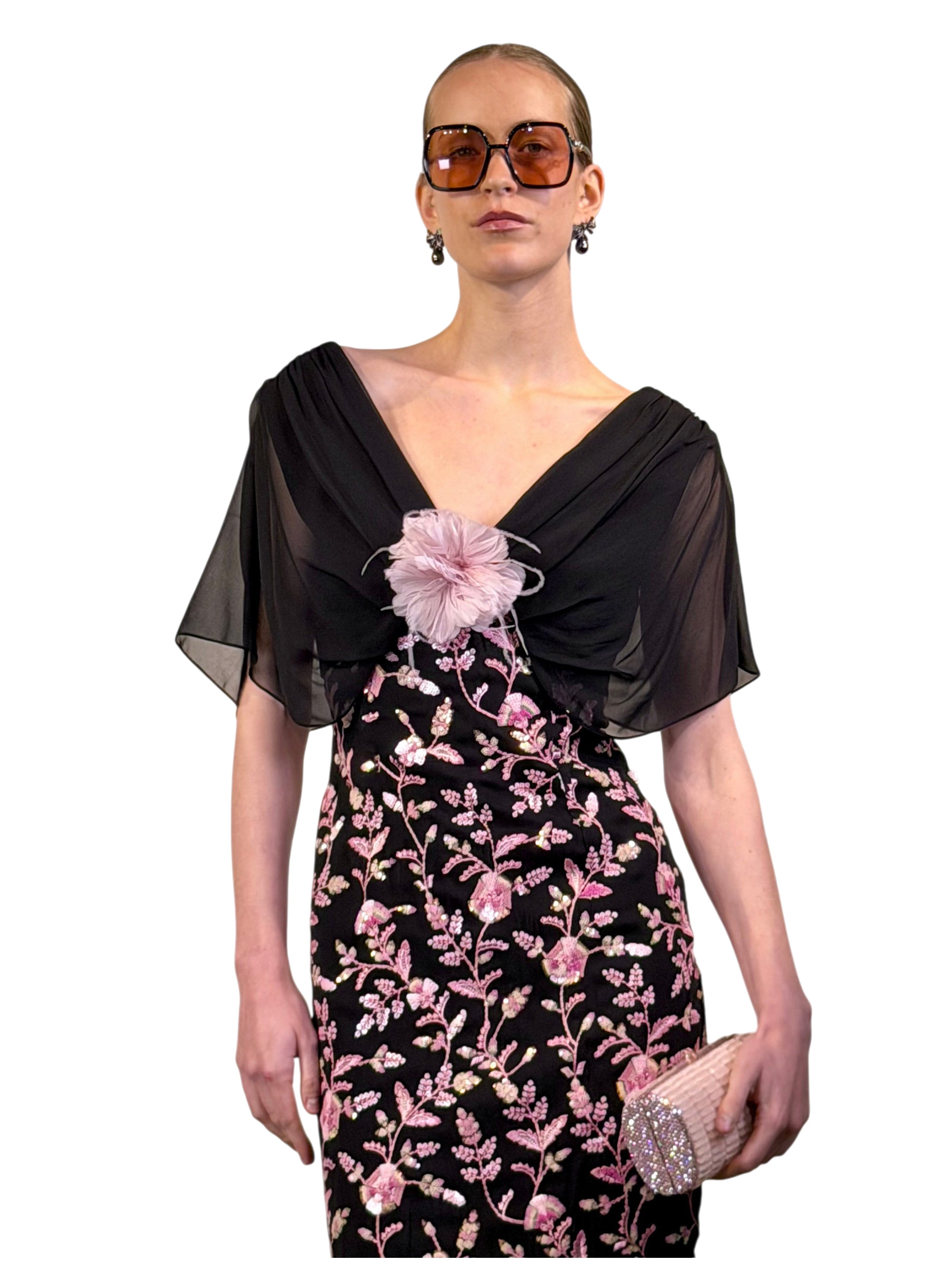 VESTIDO LARGO KELSY GASA BORDADA