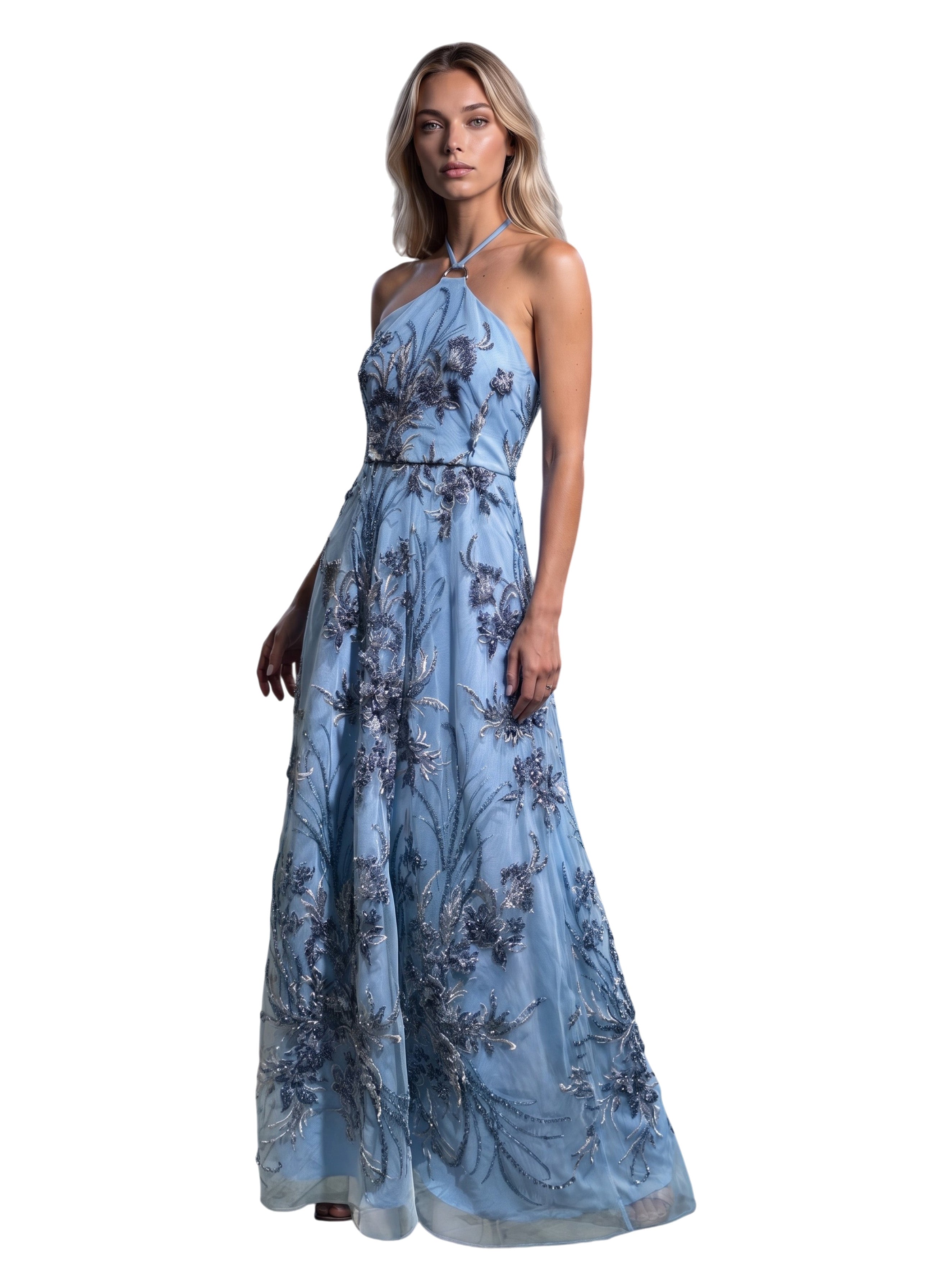 VESTIDO HALTER TUL BORDADO